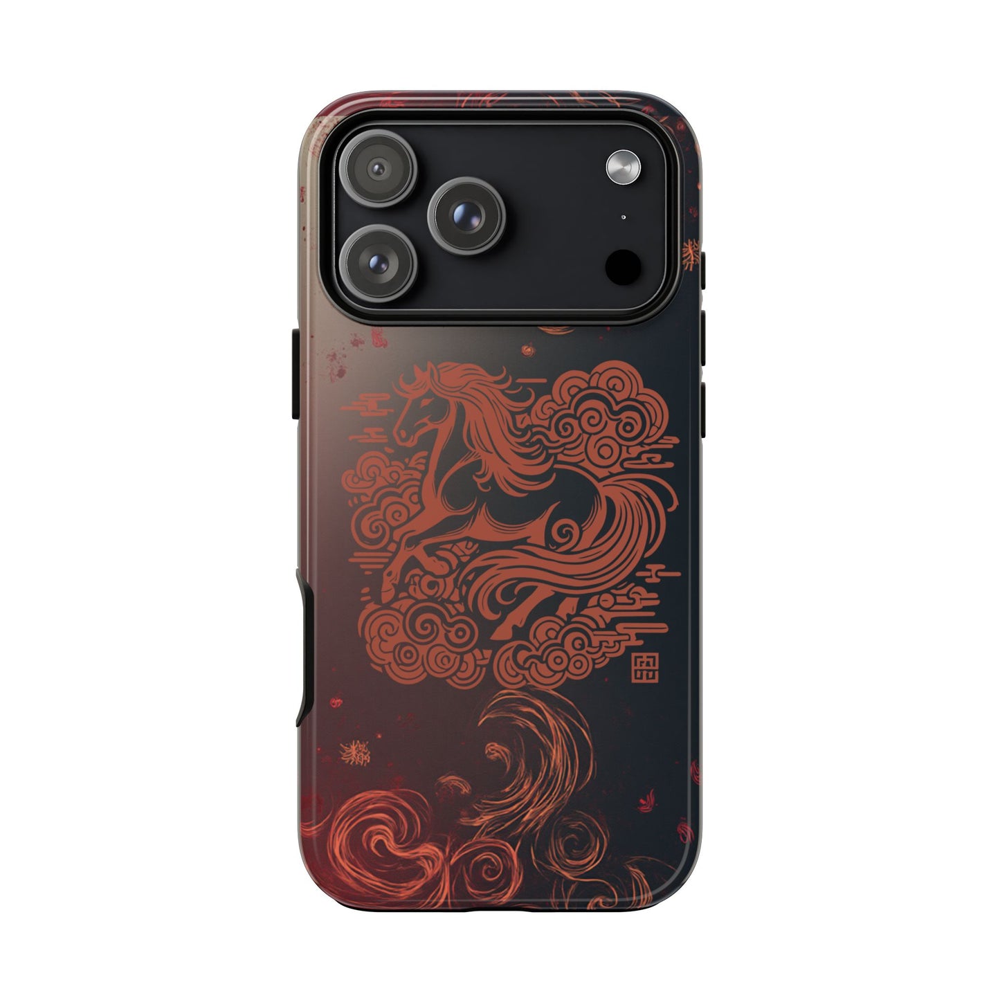 Year of the Horse Floral Art Tough Phone Case, Chinese Zodiac 2026 Design, compatible with iPhone 17 16 15 14 13 Galaxy Google