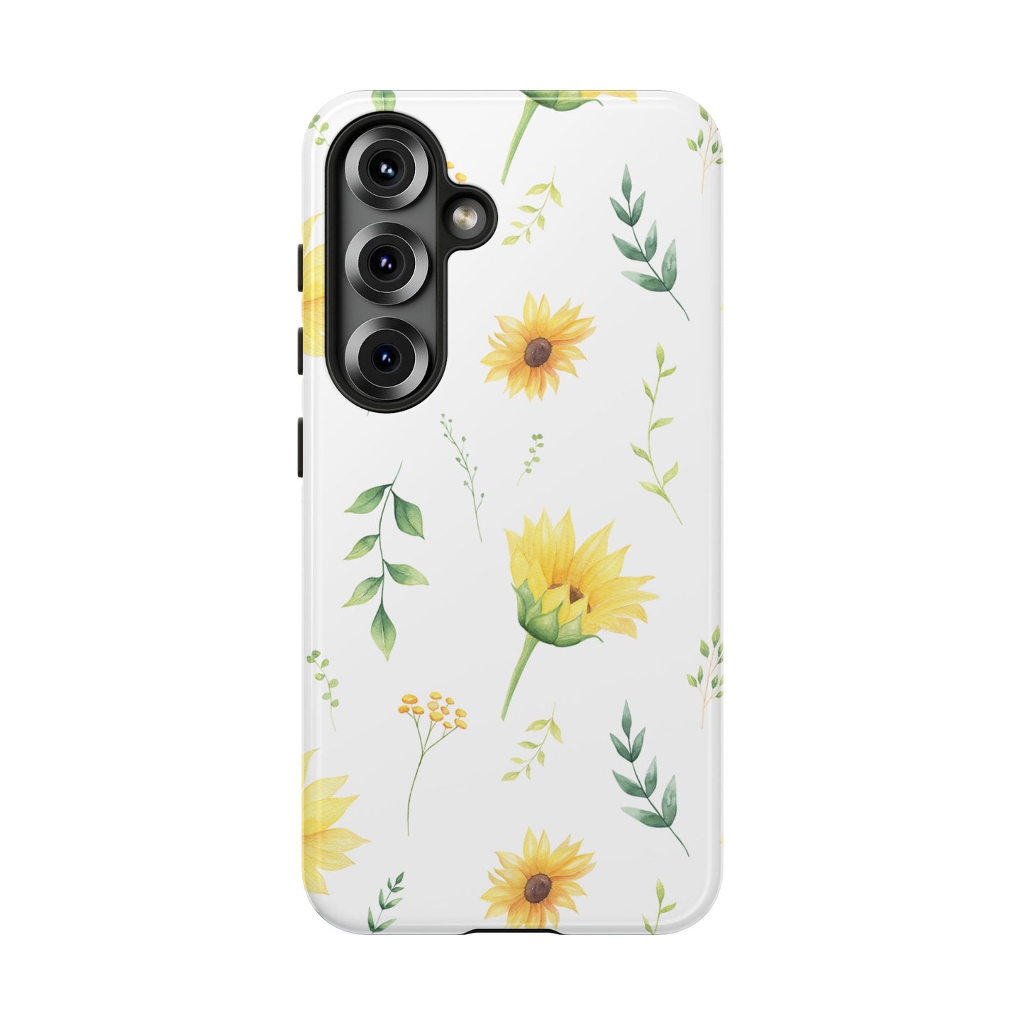 Sunflower Floral Tough Phone Case - Watercolor Botanical Print, Bright Nature Aesthetic, Compatible with iPhone, Galaxy, and Google Phones