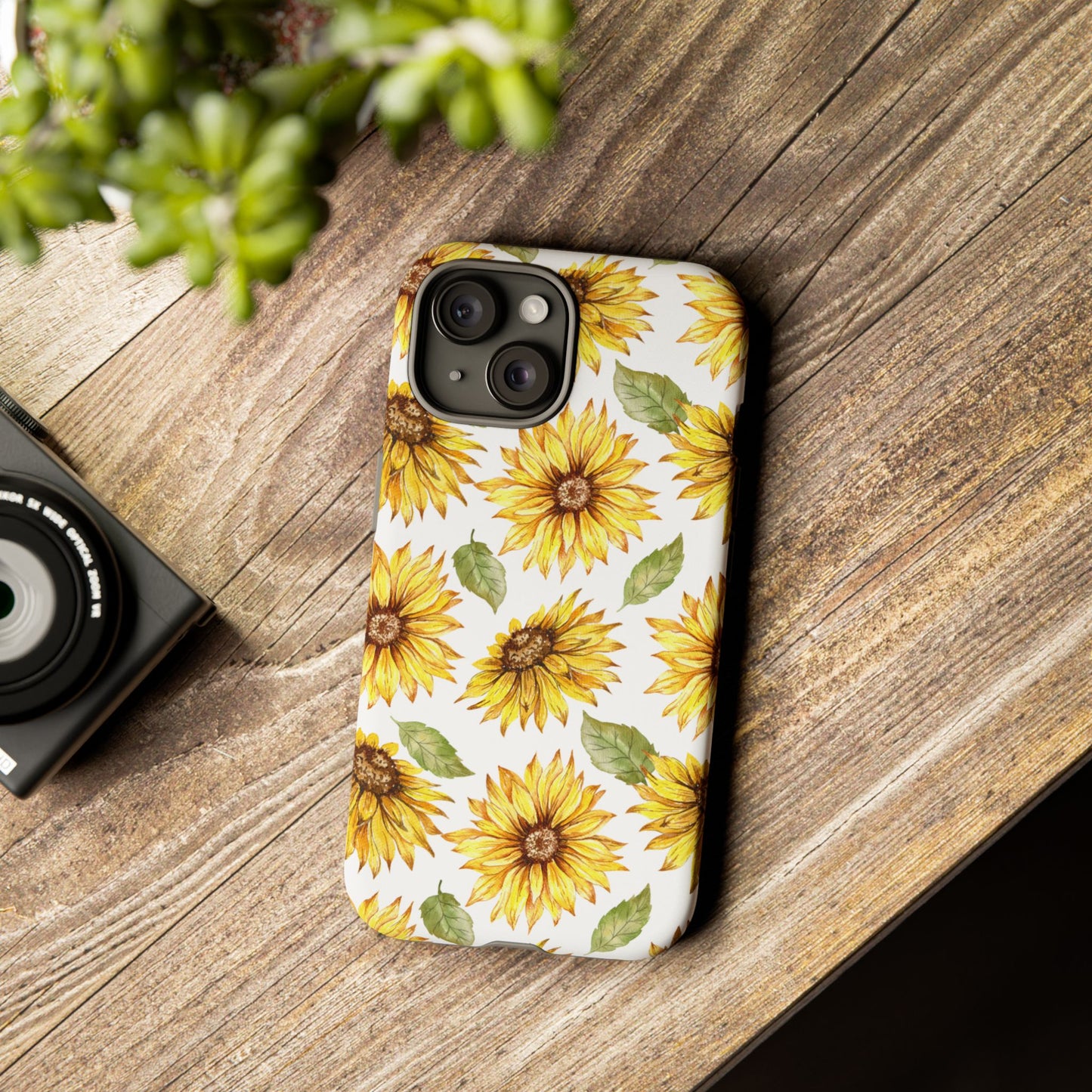 Sunflower Floral Tough Phone Case - Watercolor Botanical Print, Bright Nature Aesthetic, Compatible with iPhone, Galaxy, and Google Phones