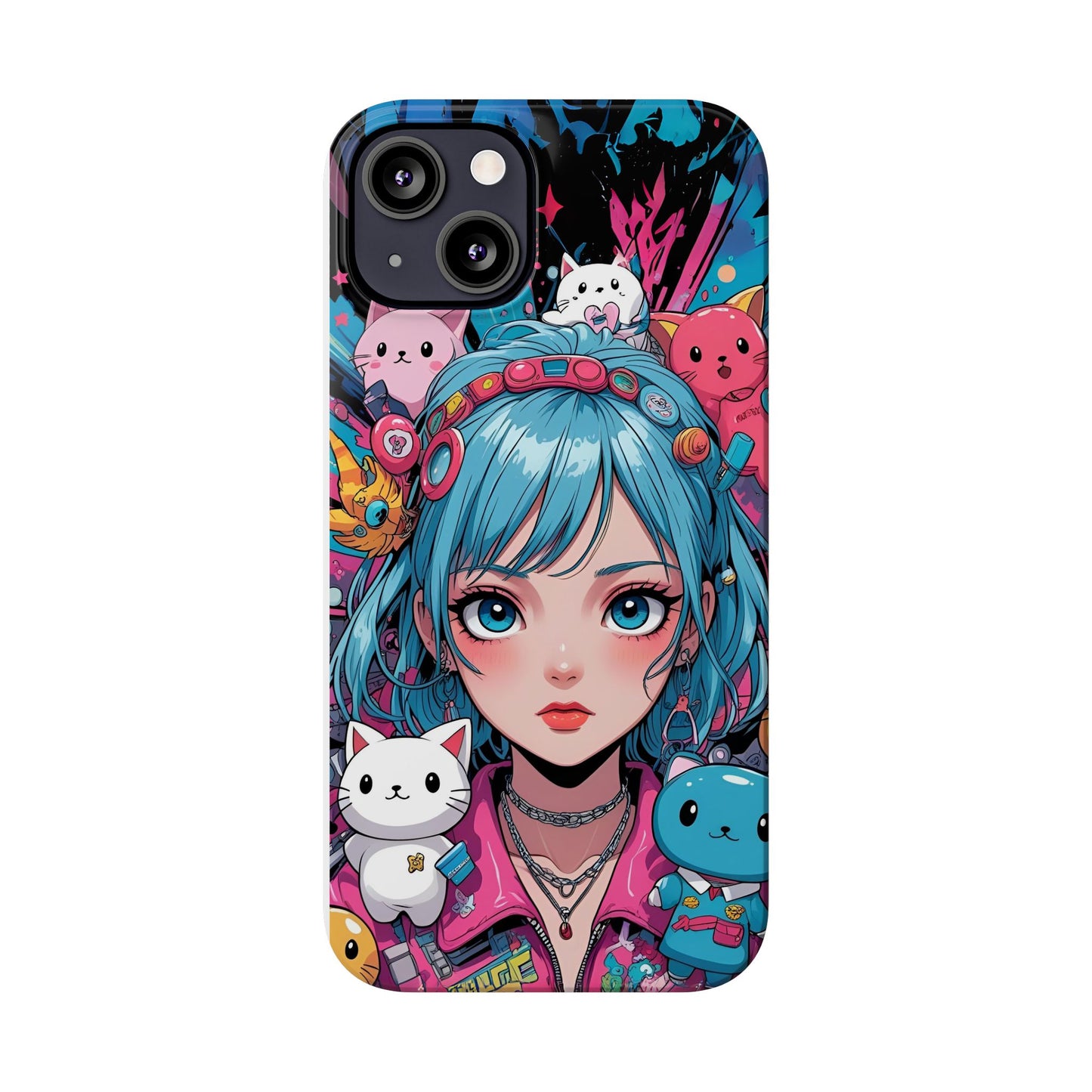 Y2K Anime Girl Slim Phone Case - Cute Maximalist Aesthetic, Kawaii Vaporwave Style, Pop Culture Lovers and Special Occasions