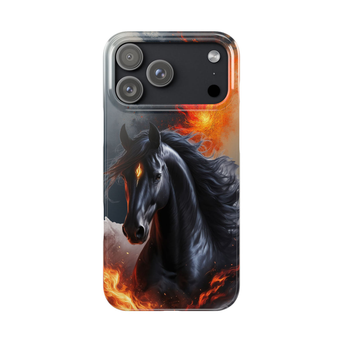 Year of the Horse Black Art Slim Phone Case, Chinese Zodiac 2026 Design, compatible with iPhone 17 16 15 14 13 12 11