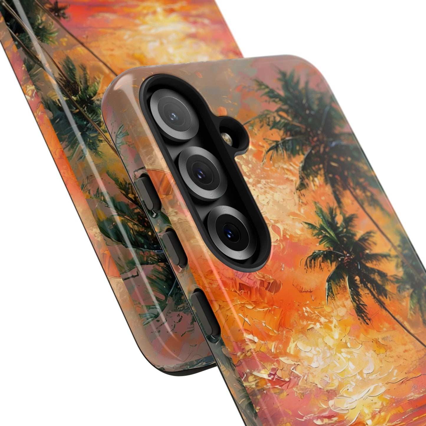 Tropical Beach Scenery Tough Phone Case, Oil Painting, Sunset Shoreline Compatible with iPhone 17, 16, 15, 14, 13, Galaxy, Google