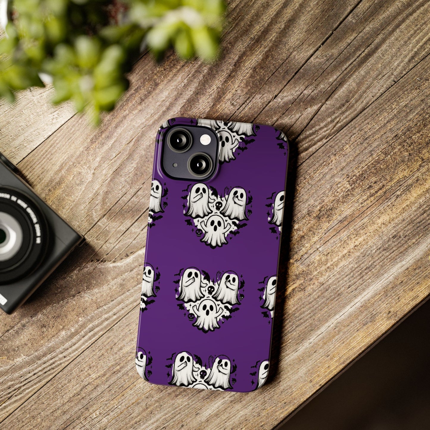 Cute Ghost Heart Slim Phone Case, Creepy Cute Spooky Heart Print, Goth Coquette Aesthetic Spooky Accessories, Halloween Gift Case