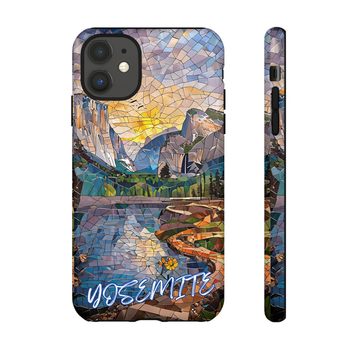 Yosemite Mosaic Tough Phone Case - Mountain Nature Art, Scenic Forest Aesthetic, Compatible with iPhone, Galaxy, and Google Phones
