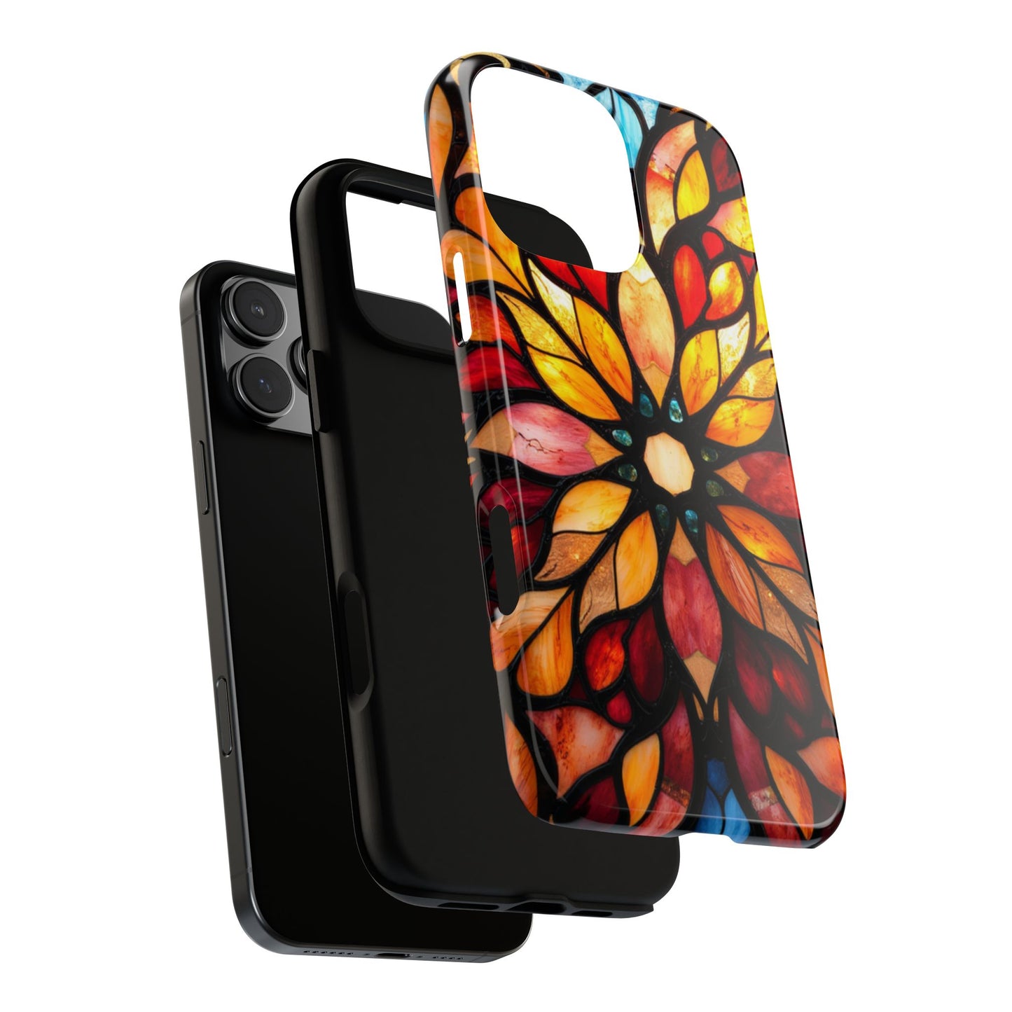 Stained Glass Mandala Phone Case Boho Floral Design compatible with iPhone 16 Pro Max Plus 15 14 13 12 11 X Samsung, Pixel- Protective Cover