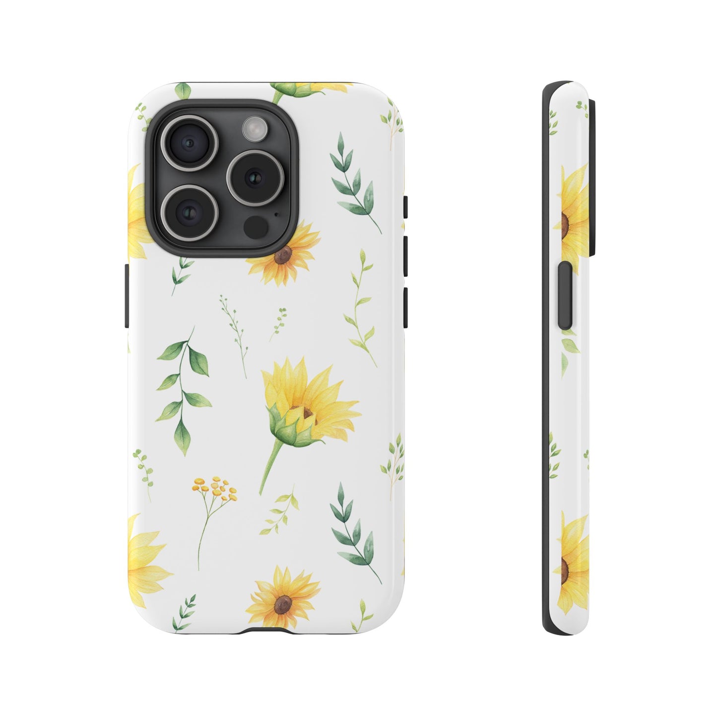 Sunflower Floral Tough Phone Case - Watercolor Botanical Print, Bright Nature Aesthetic, Compatible with iPhone, Galaxy, and Google Phones