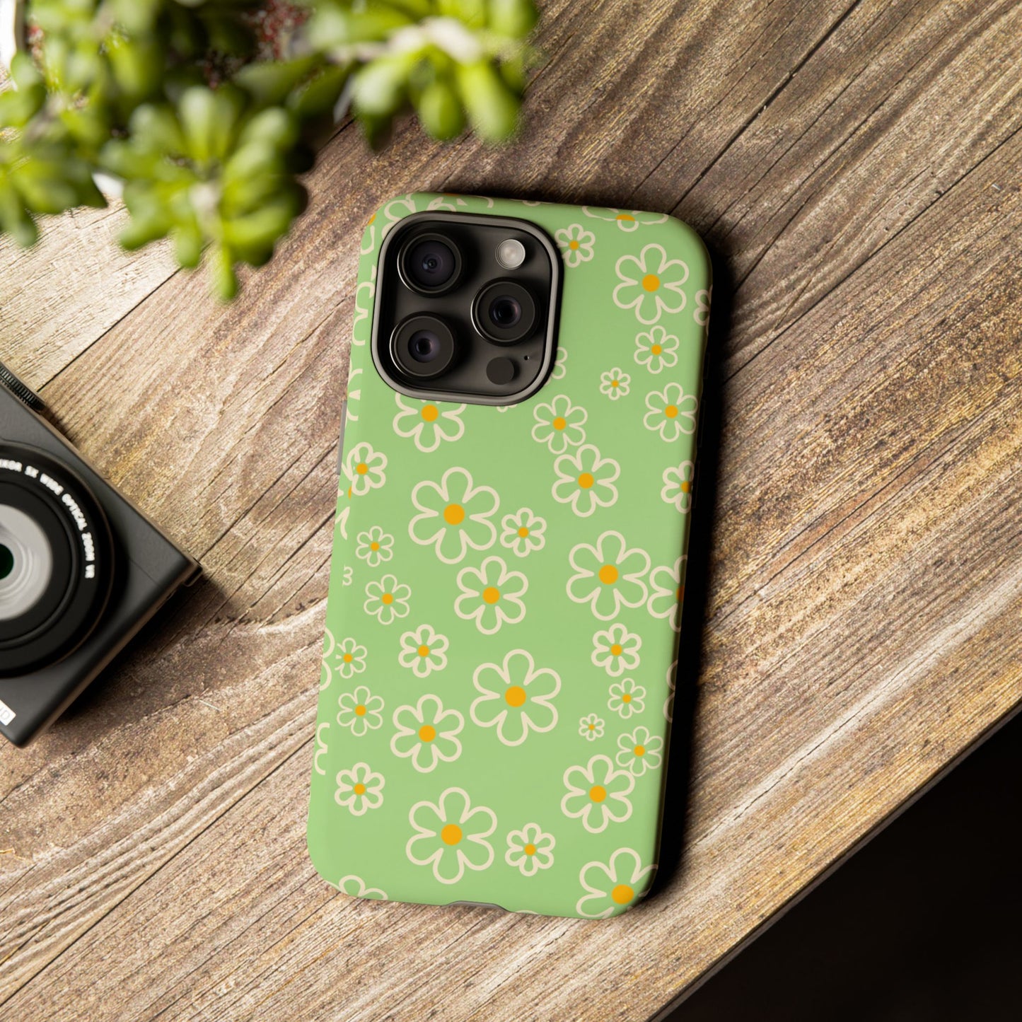Minimal Daisy Flower Tough Phone Case - Retro Coquette Floral Print, Cute Soft Aesthetic, Compatible with iPhone, Galaxy, and Google Phones