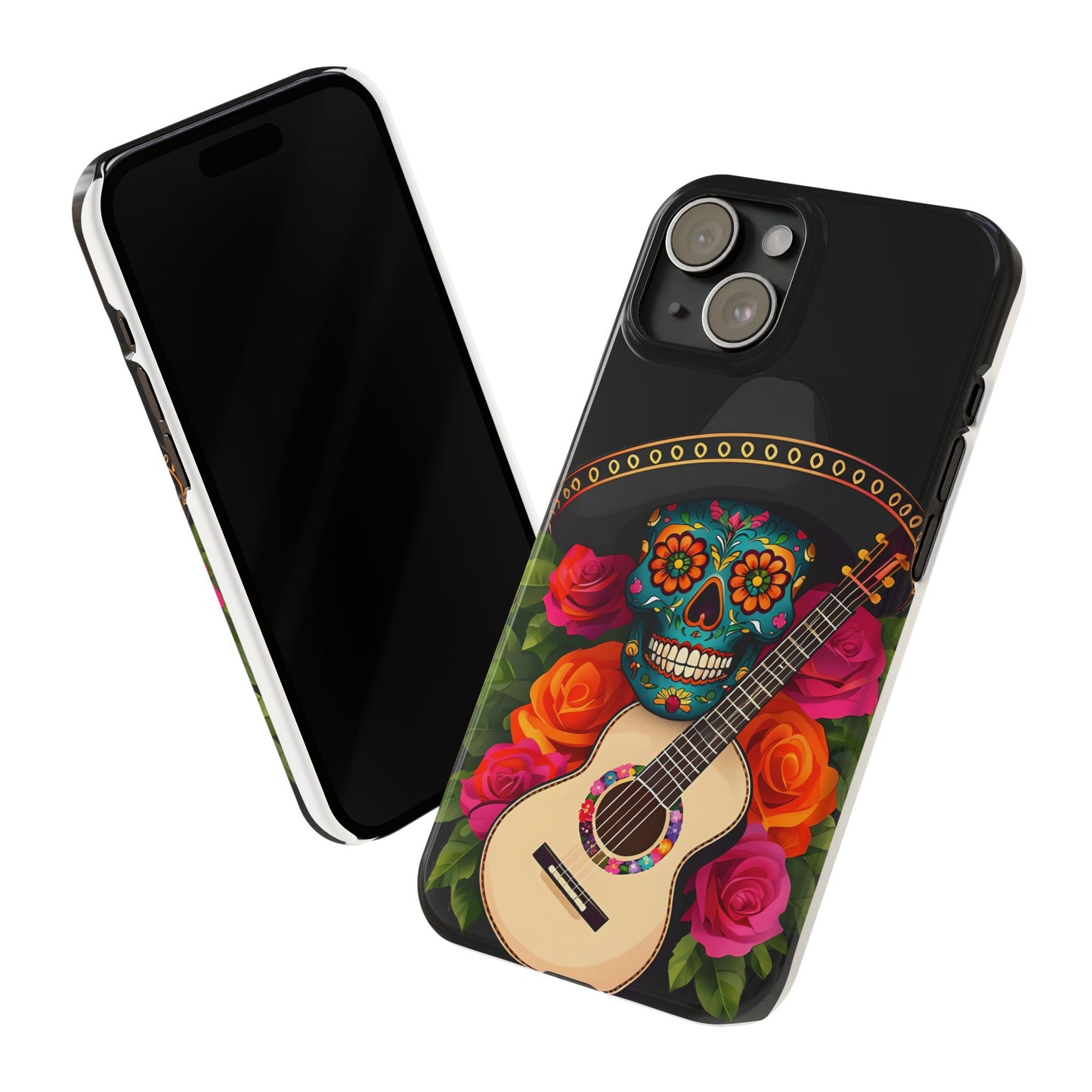 Mariachi Skull Slim Phone Case, Colorful Folk Aesthetic, Halloween Floral Skull Design, Gift for Mexican Culture Lovers