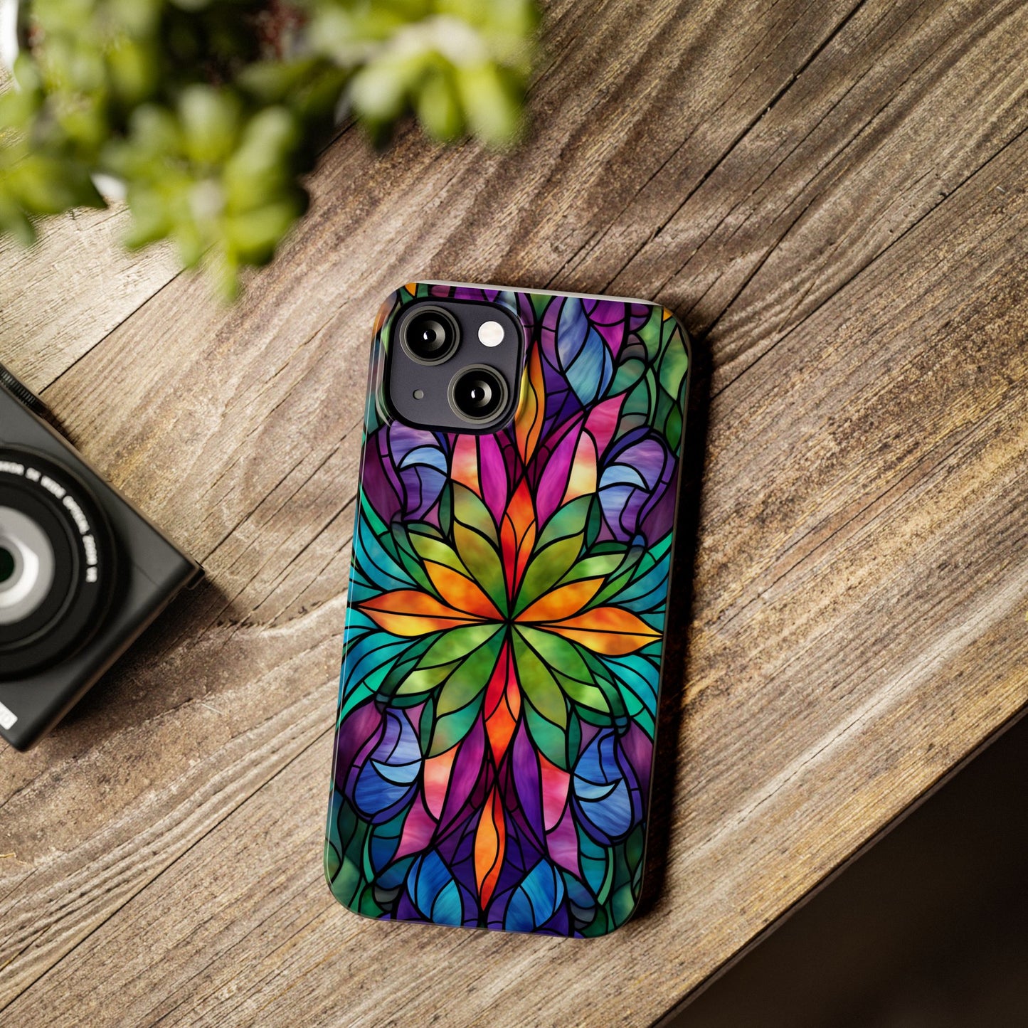 Vibrant Floral Slim Phone Cases, Colorful Cell Phone Cover, Stained Glass Design, Unique Gift for Her, Artistic Accessories, Phone Case