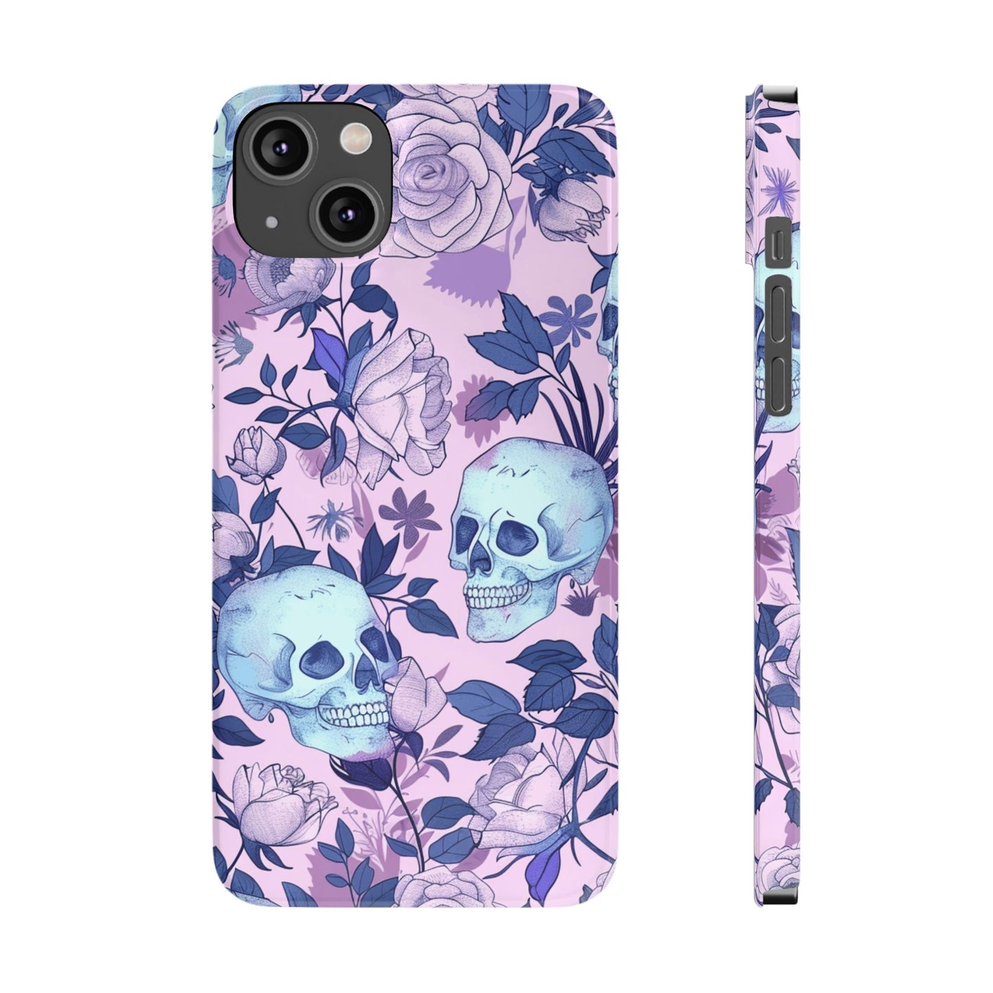 Floral Skull Slim Phone Case - Aesthetic, Trendy, Gift for Goth Lovers, Unique Phone Accessories, Floral Print, Halloween Decor