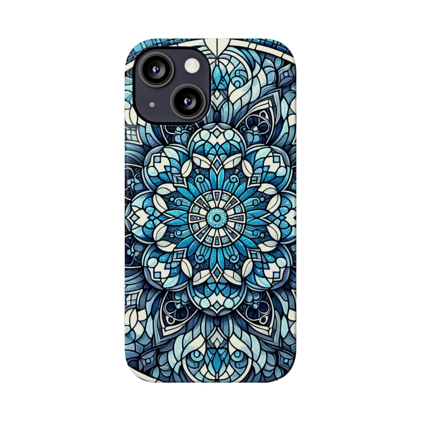Decorative Slim Phone Case - Blue Mandala Design, Gift for Her, Phone Accessories, Boho Style, Unique Cell Phone Cover, Trendy Tech