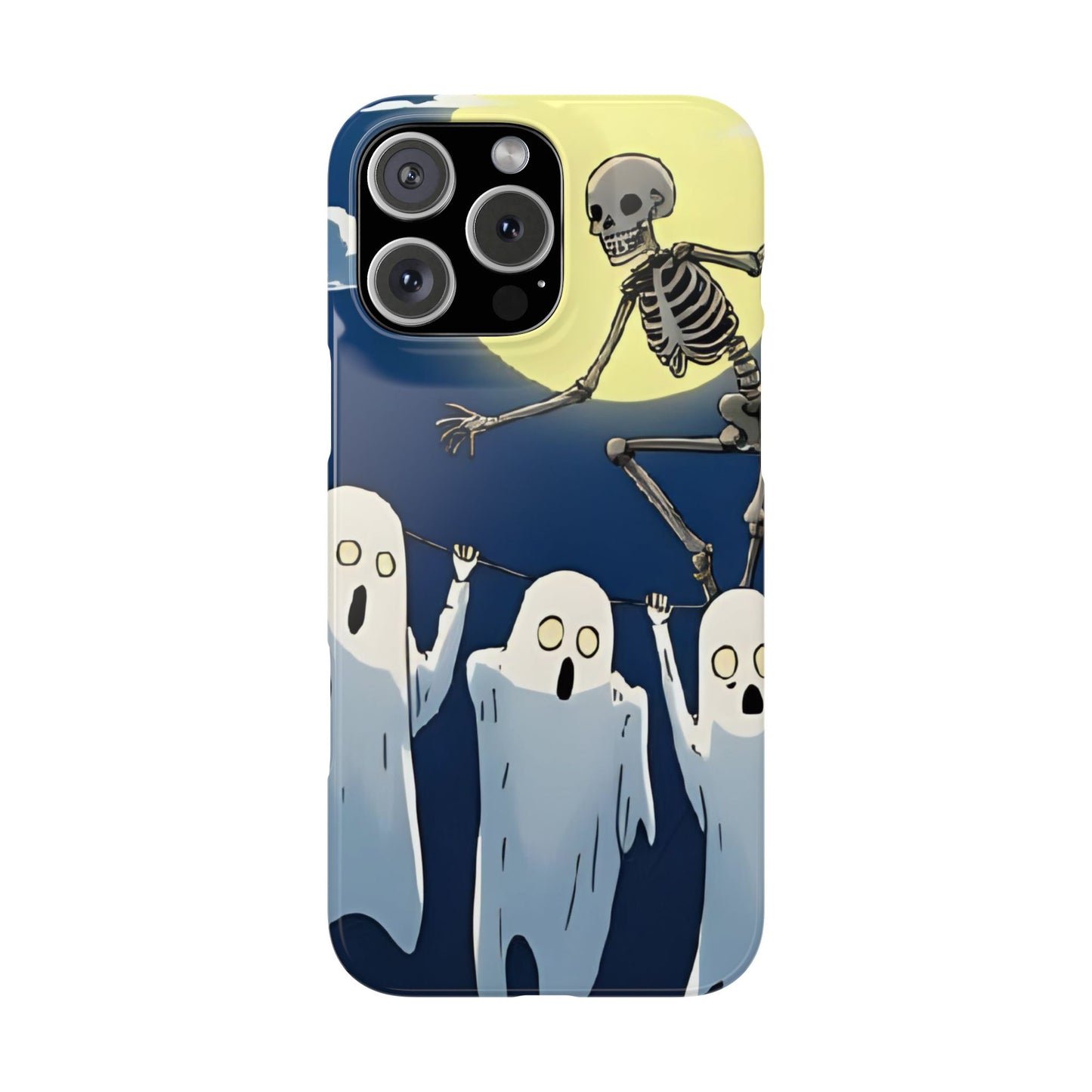 Jumping Skeleton Slim Phone Case - Halloween Aesthetic, Creepy Cute Ghost Cartoon Style, Compatible with iPhone, Galaxy, and Google Phones