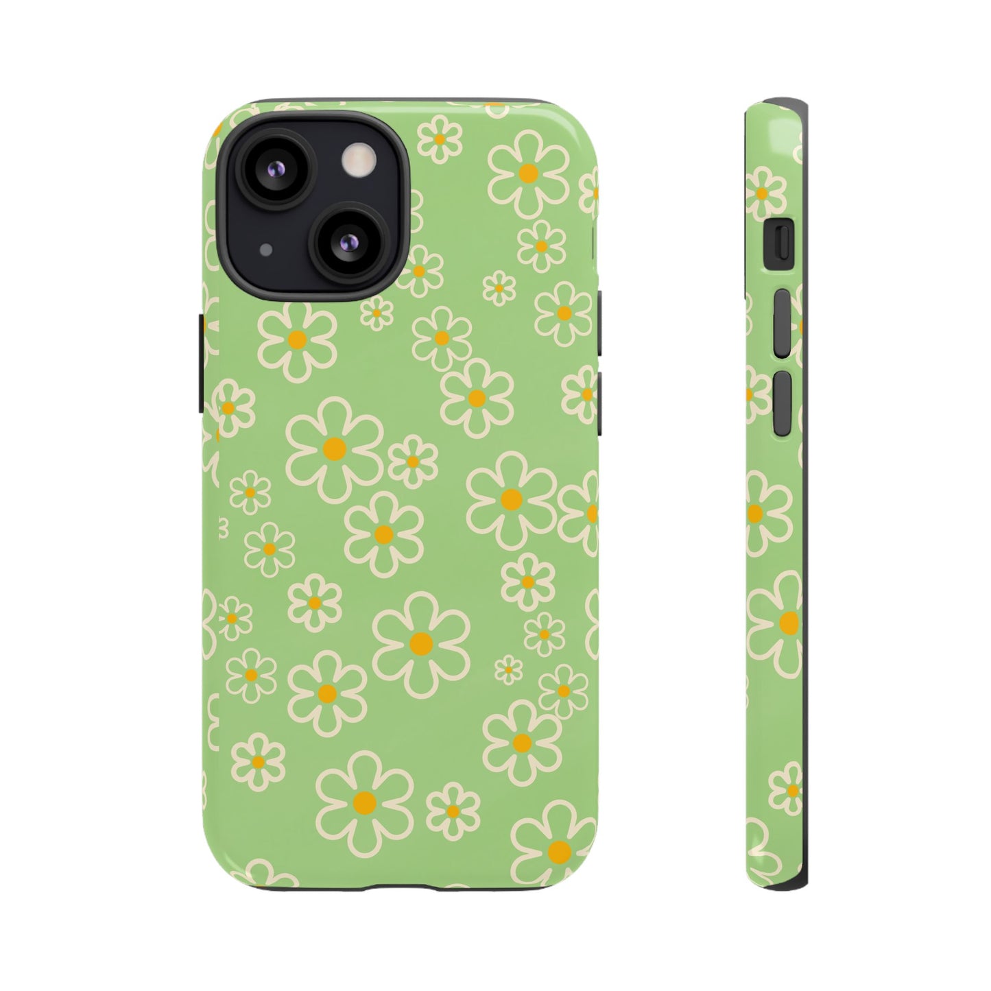 Minimal Daisy Flower Tough Phone Case - Retro Coquette Floral Print, Cute Soft Aesthetic, Compatible with iPhone, Galaxy, and Google Phones