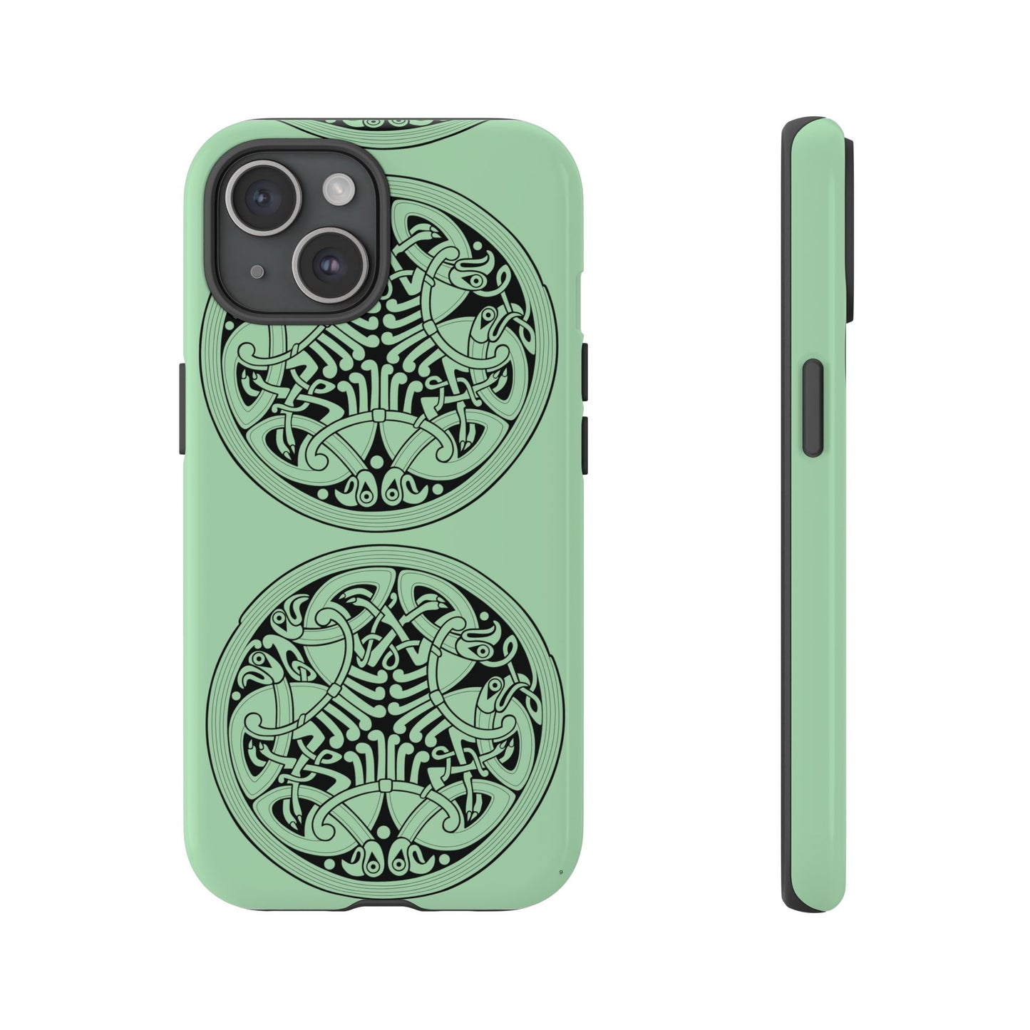 Tough Case Celtic Medallion Mint Green Design Phone Cover Compatible with iPhone 17, 16, 15, 14, 13, Galaxy, Google, Irish Heritage Pattern