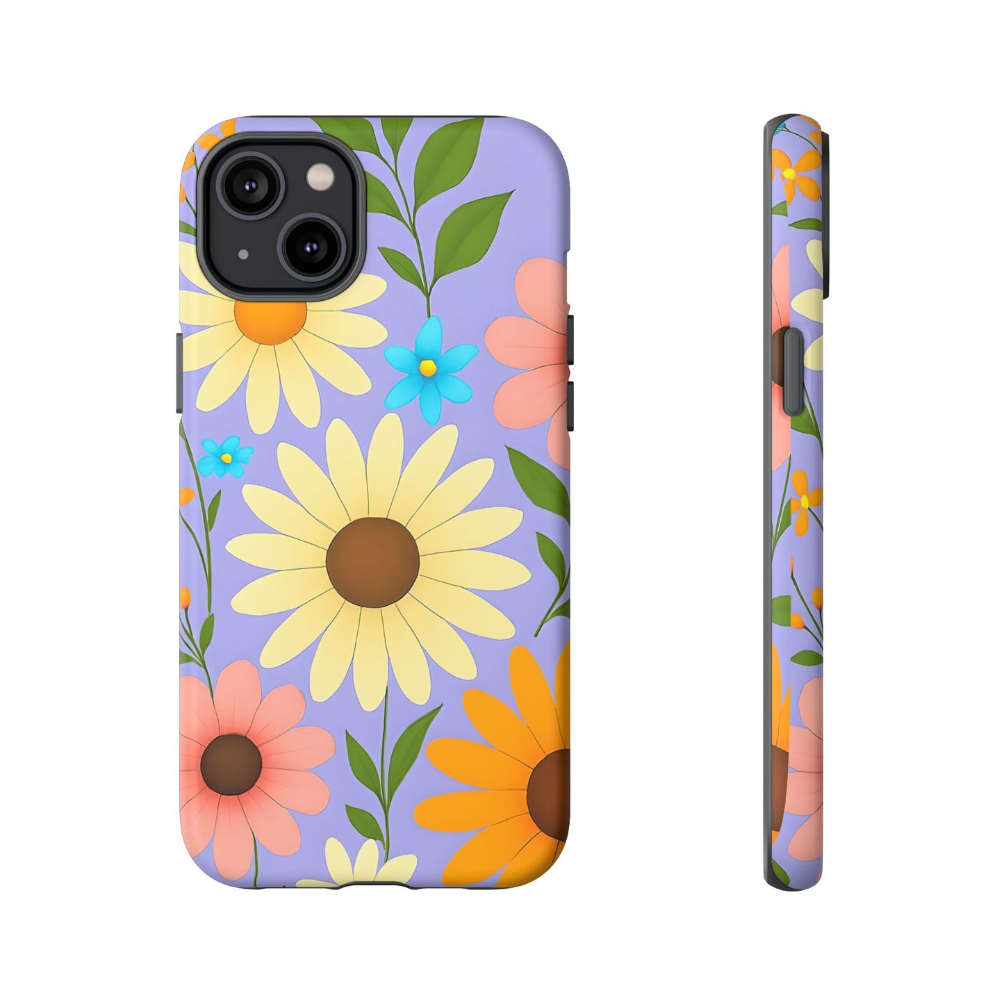 Minimal Daisy Flower Tough Phone Case - Retro Coquette Floral Print, Cute Soft Aesthetic, Compatible with iPhone, Galaxy, and Google Phones