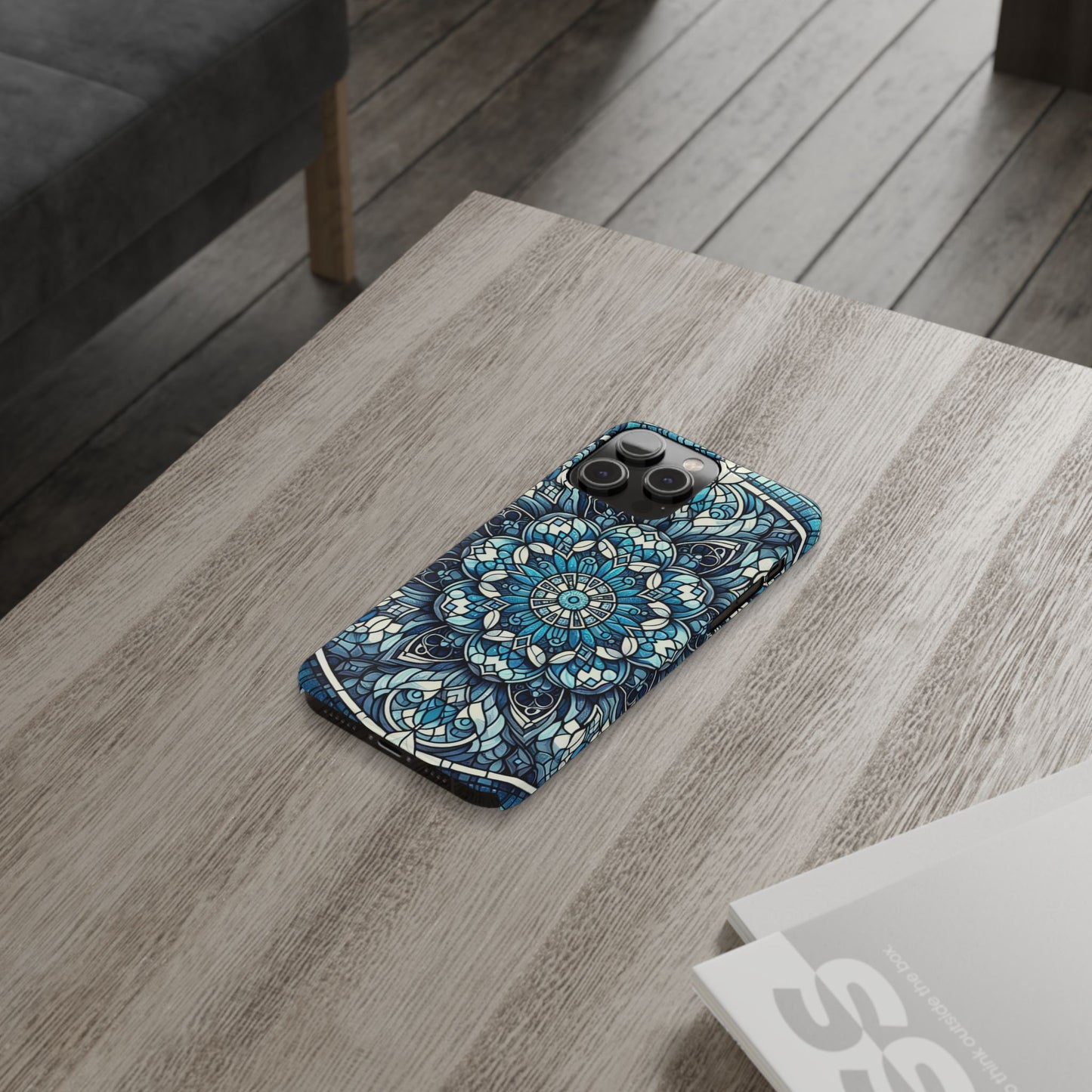 Decorative Slim Phone Case - Blue Mandala Design, Gift for Her, Phone Accessories, Boho Style, Unique Cell Phone Cover, Trendy Tech