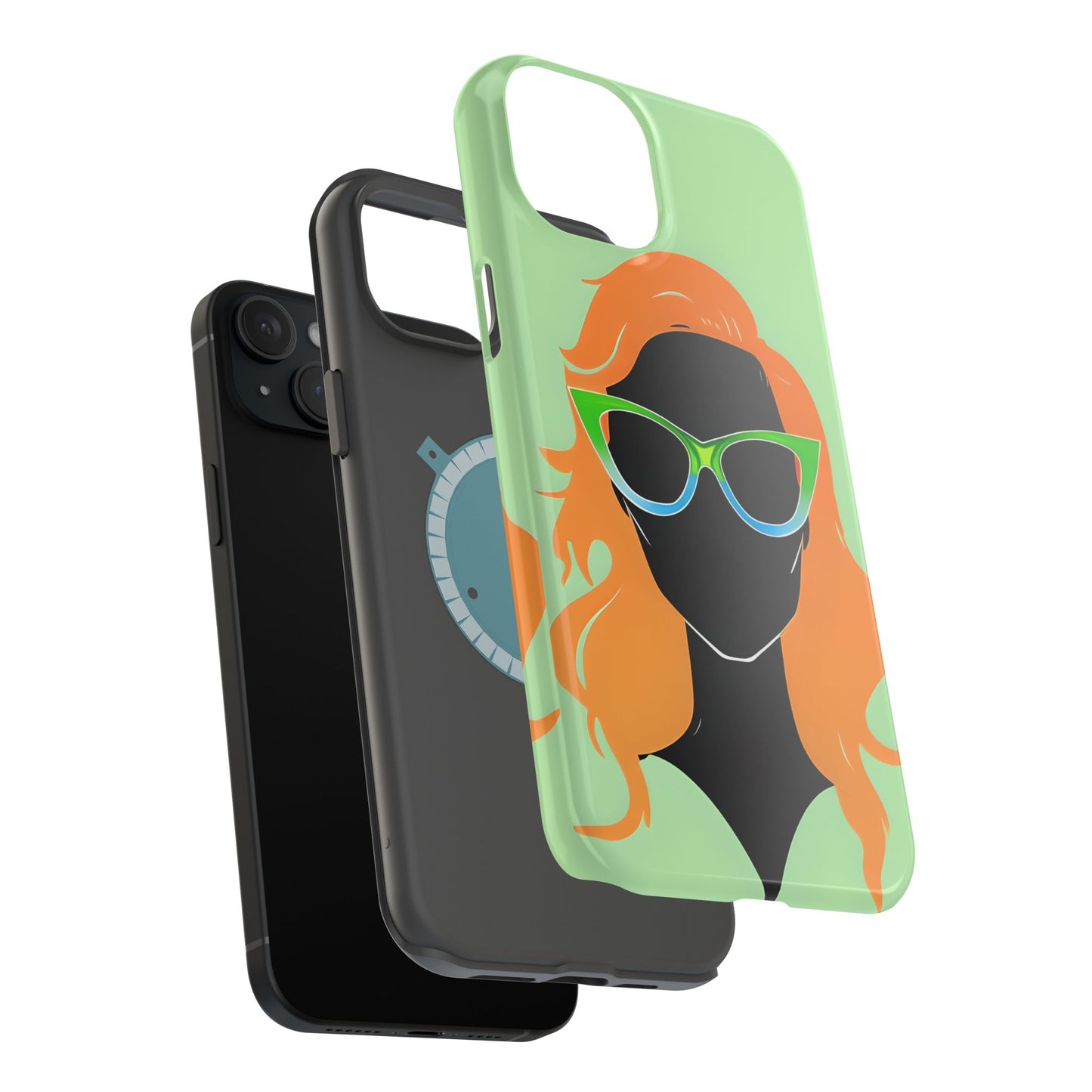 Ginger Woman Magnetic Phone Case, Irish Green Sunglasses Portrait, St Patricks Day Redhead Art Cover Compatible with iPhone