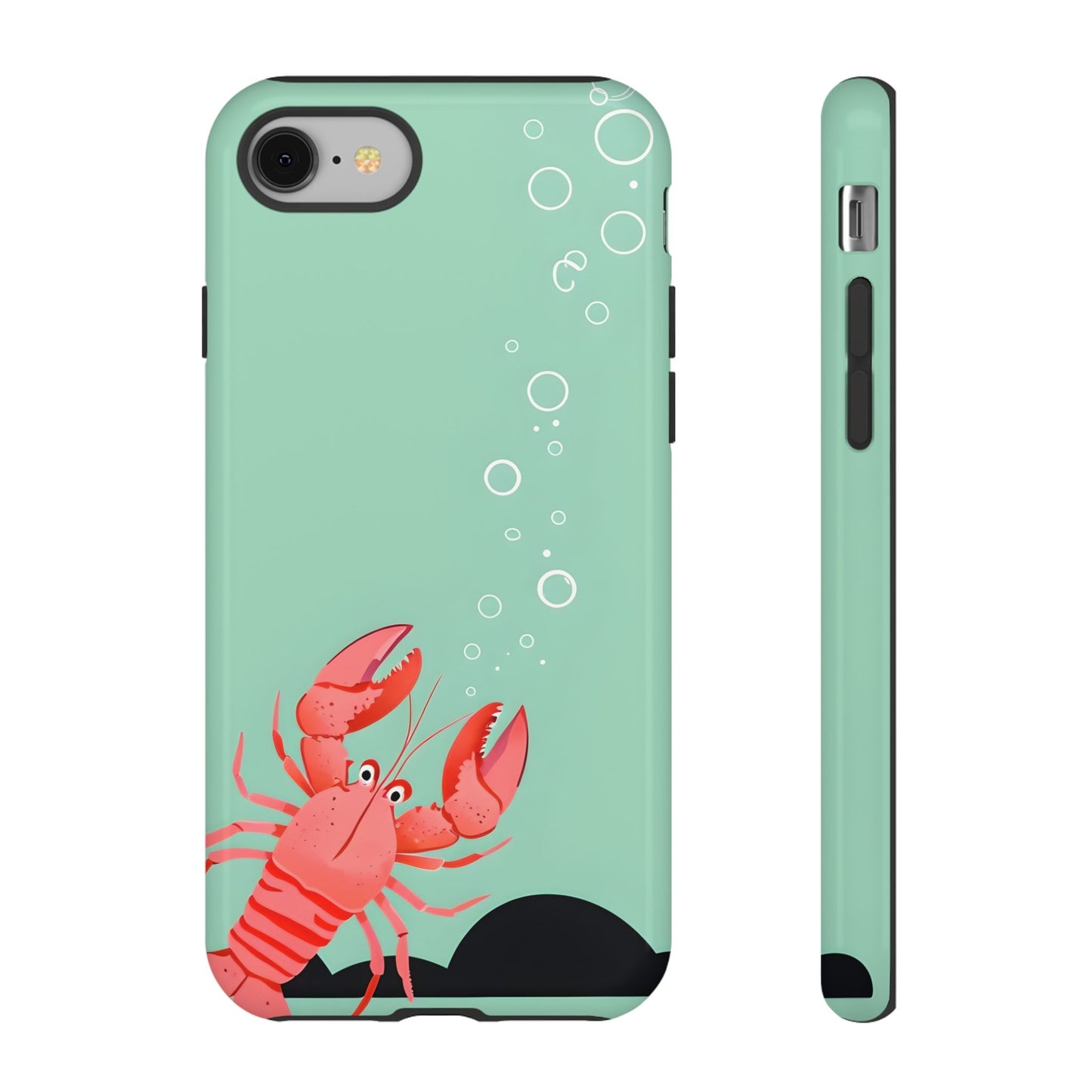 Whimsical Lobster Phone Case - Funny Sea Creature Tough Case Gift - Sea Foam Green Ocean Design - Compatible with iPhone Galaxy Google