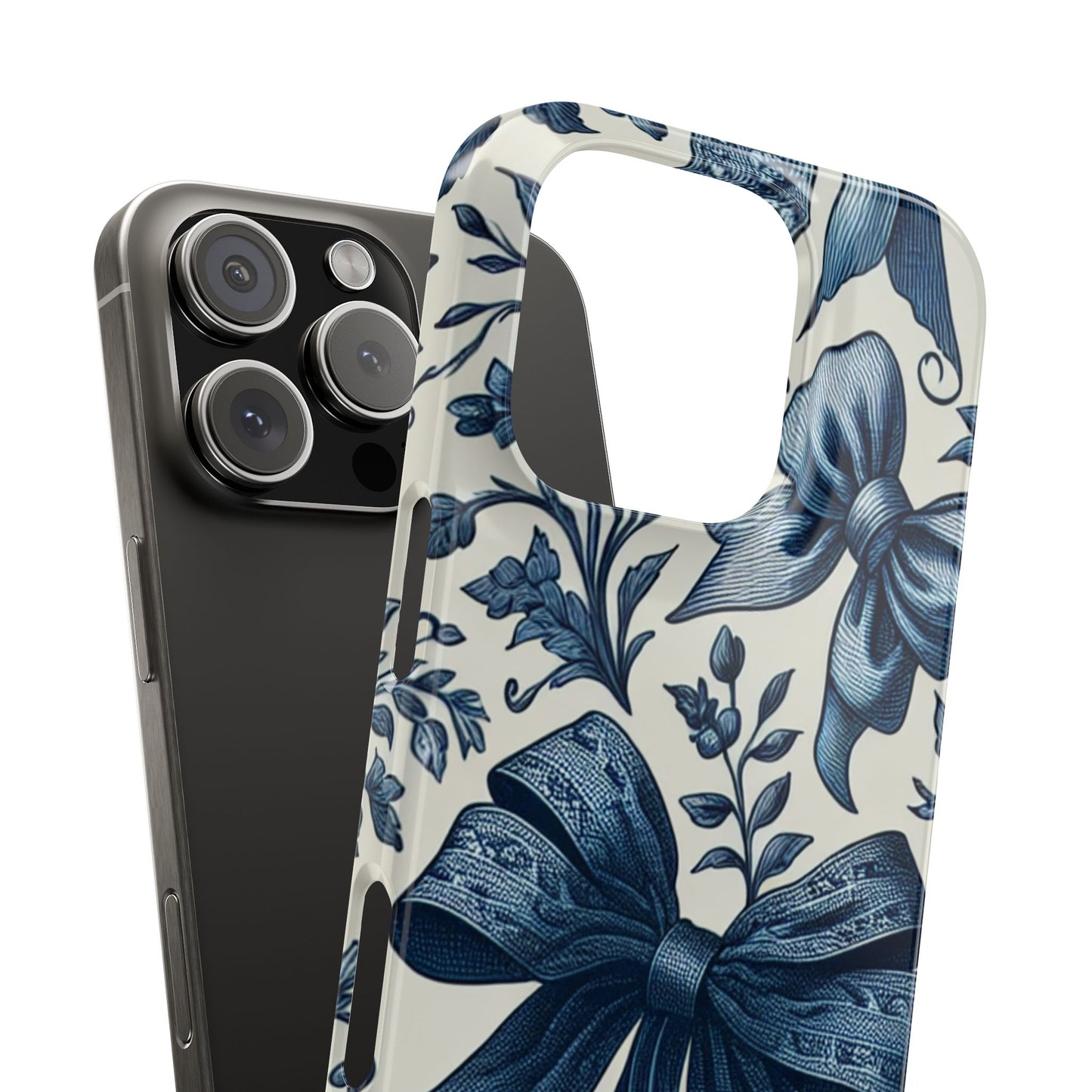 Elegant Floral Bow Slim Phone Case, Blue Flower Phone Cover, Gift for Her, Stylish Tech Accessory, Wedding Gift, Floral Design