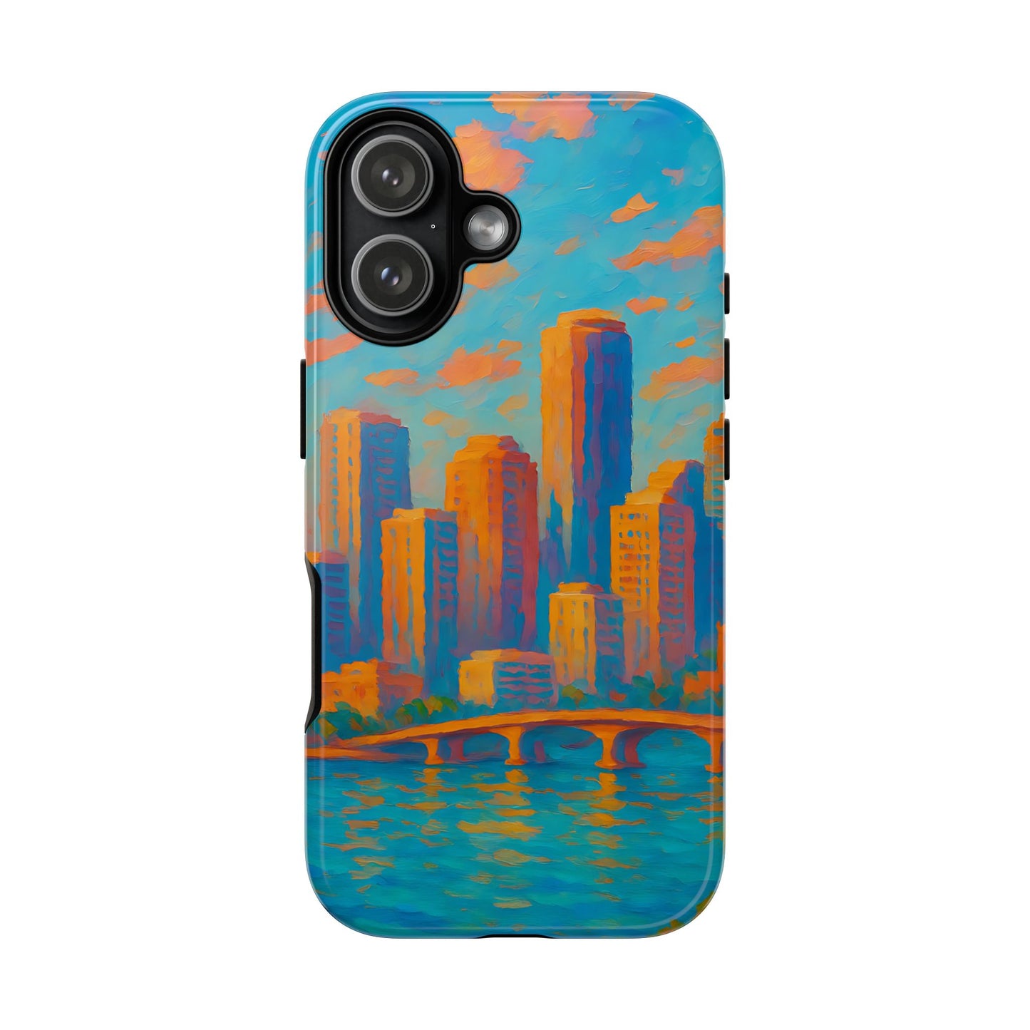 Cityscape Tough Phone Case, Miami Skyline Phone Cover, Sunset Glow Design Compatible with iPhone, Galaxy & Google