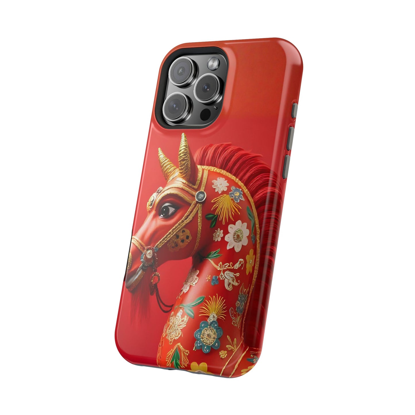 Year of the Horse Floral Art Magnetic Phone Case, Chinese Zodiac 2026 Design, compatible with iPhone 17 16 15 14 13