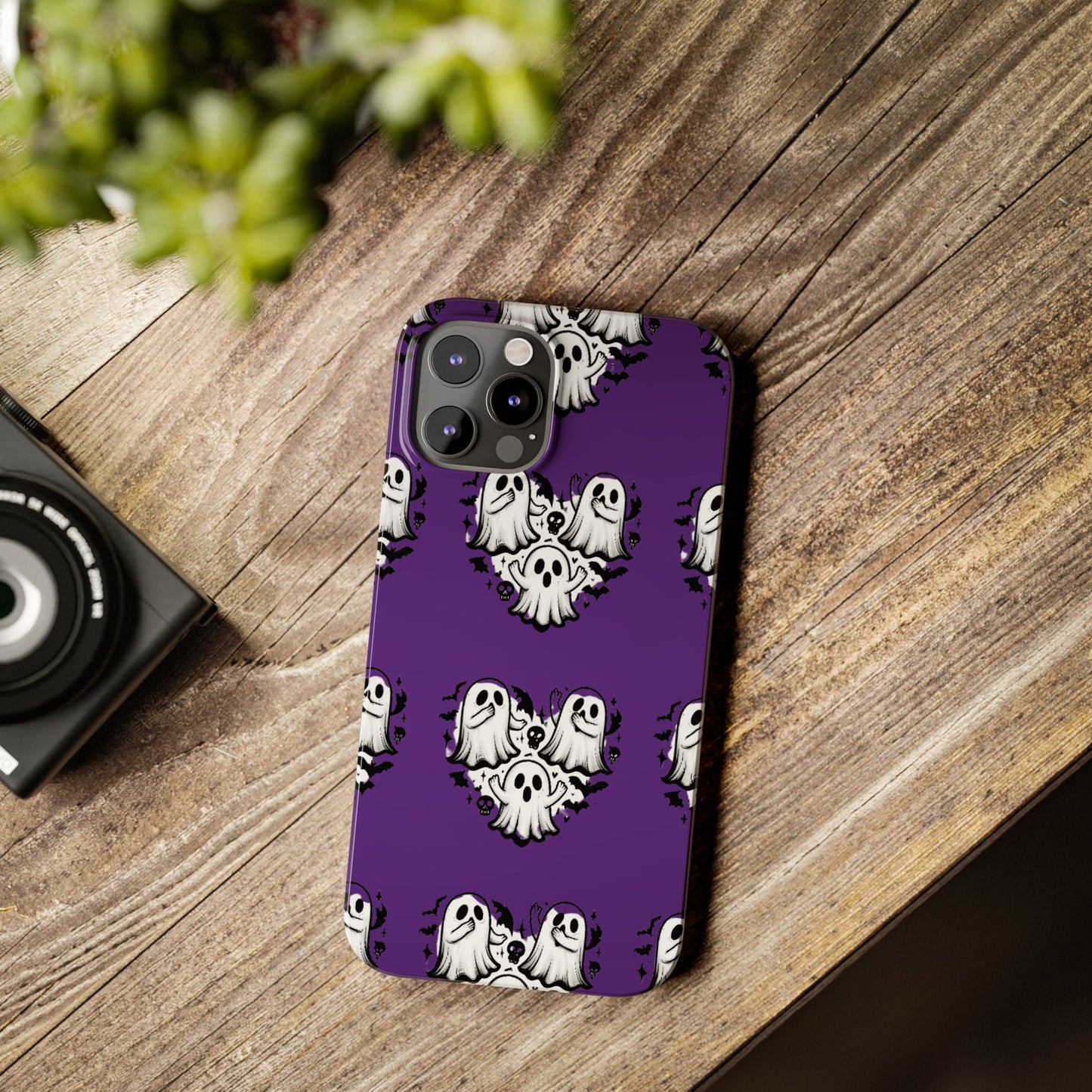 Cute Ghost Heart Slim Phone Case, Creepy Cute Spooky Heart Print, Goth Coquette Aesthetic Spooky Accessories, Halloween Gift Case