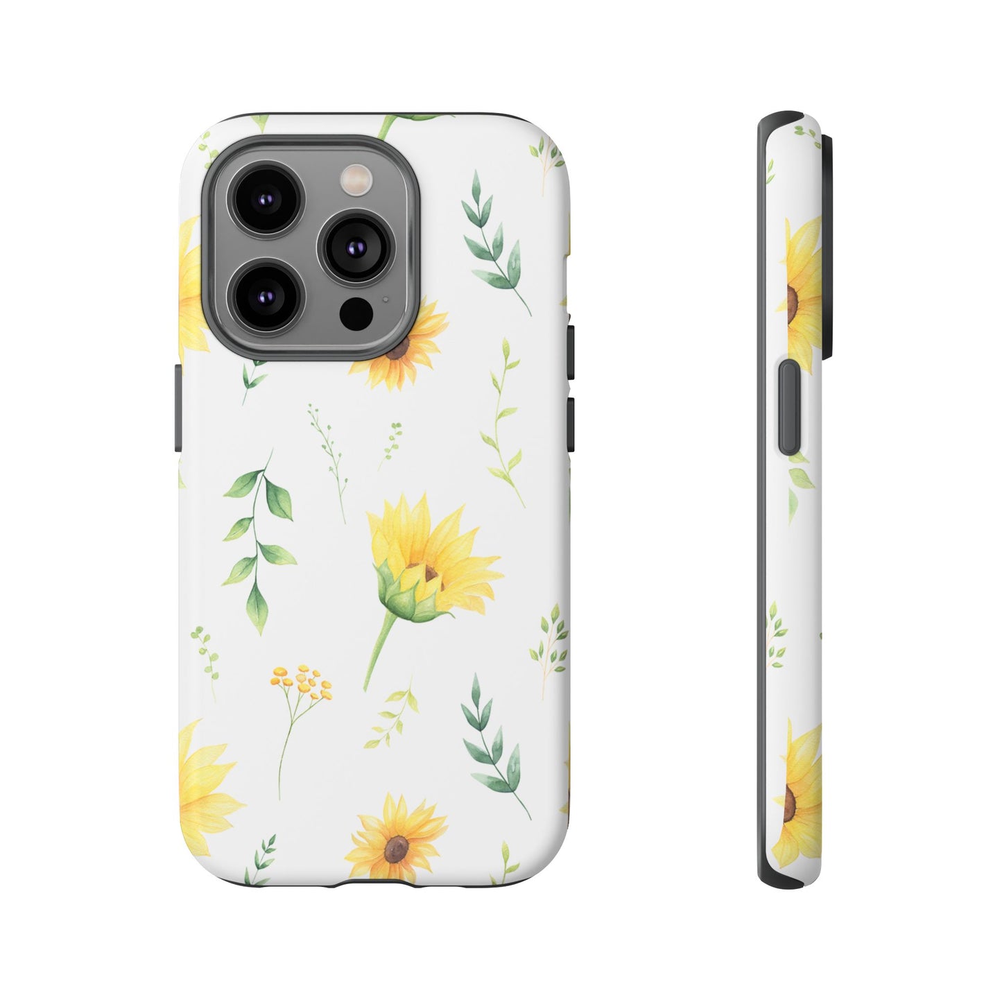 Sunflower Floral Tough Phone Case - Watercolor Botanical Print, Bright Nature Aesthetic, Compatible with iPhone, Galaxy, and Google Phones
