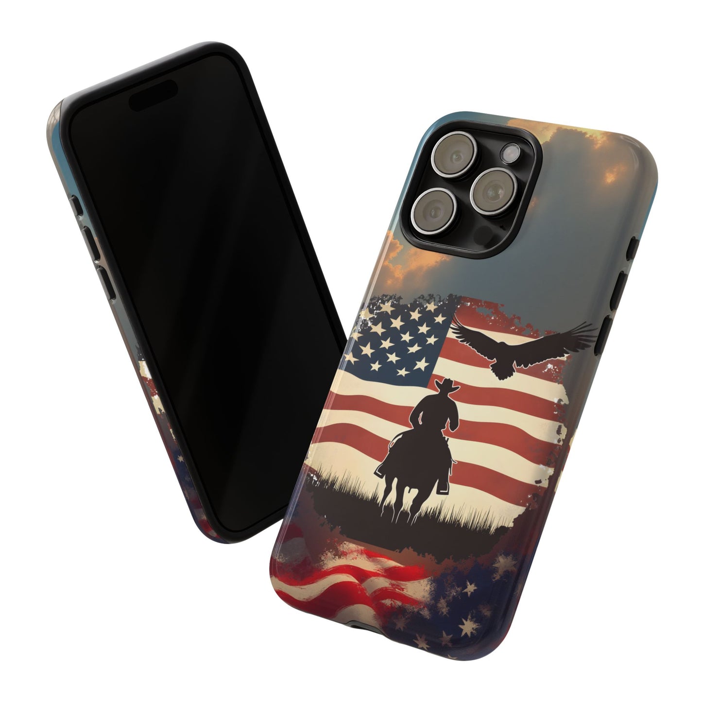 Proud  USA Cowboy Tough Case, Patriotic USA Flag Western Cover, compatible with iPhone 17, 16, 15, 14, 13, Galaxy, Google
