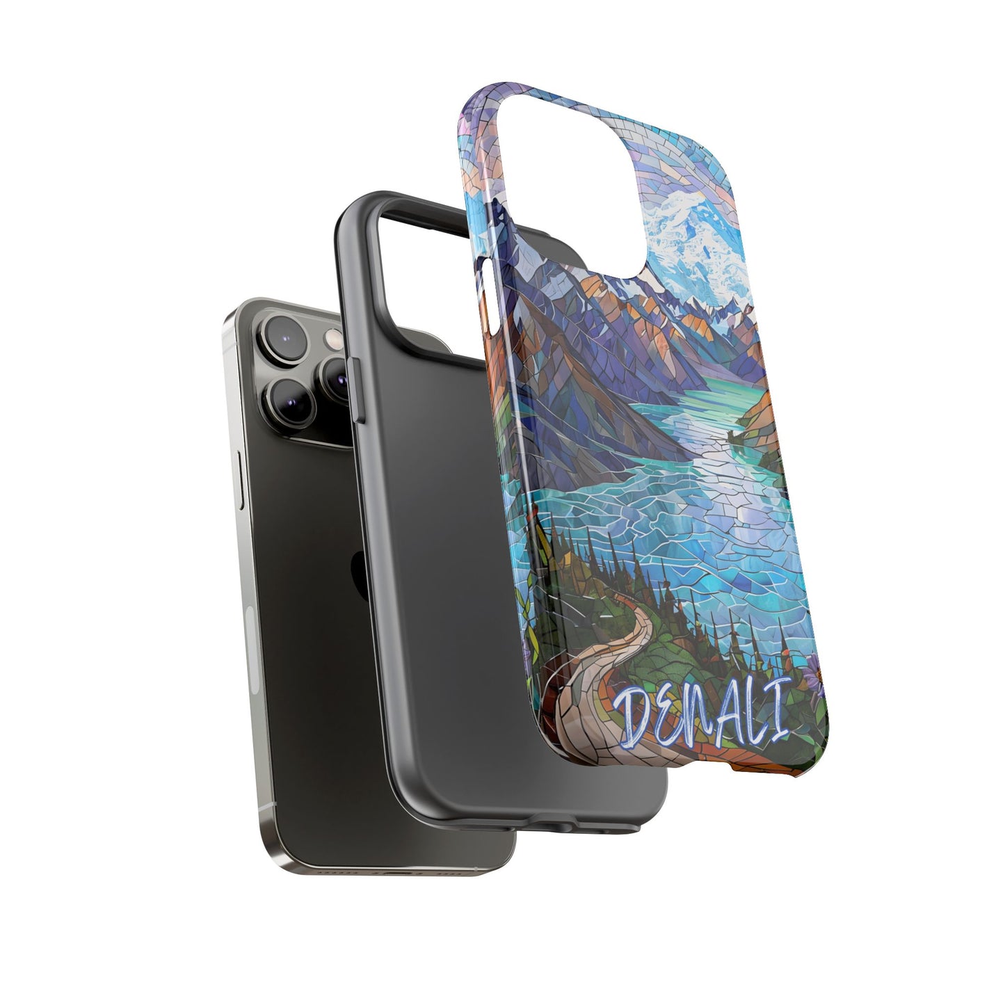 Denali National Park Alaska Phone Case, Mosaic Phone Case, Mountain Nature Art, National Park Gift,Stained Glass Scenic Forest Phone Cover,