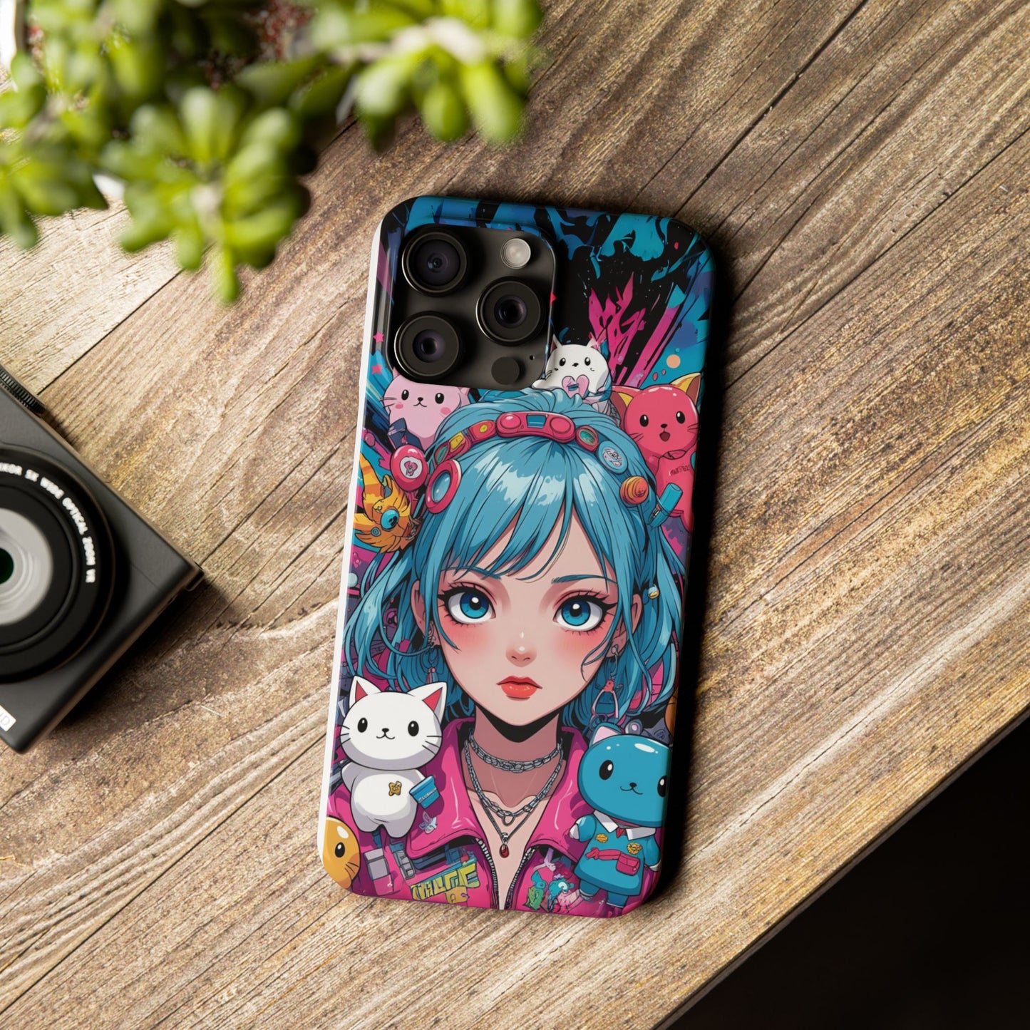 Y2K Anime Girl Slim Phone Case - Cute Maximalist Aesthetic, Kawaii Vaporwave Style, Pop Culture Lovers and Special Occasions