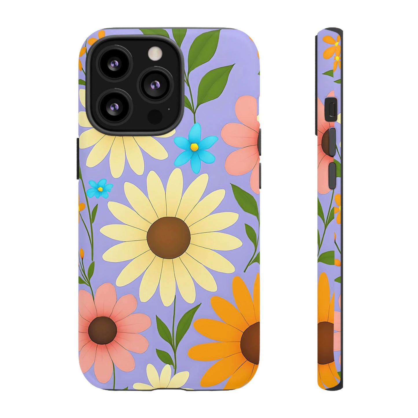 Minimal Daisy Flower Tough Phone Case - Retro Coquette Floral Print, Cute Soft Aesthetic, Compatible with iPhone, Galaxy, and Google Phones