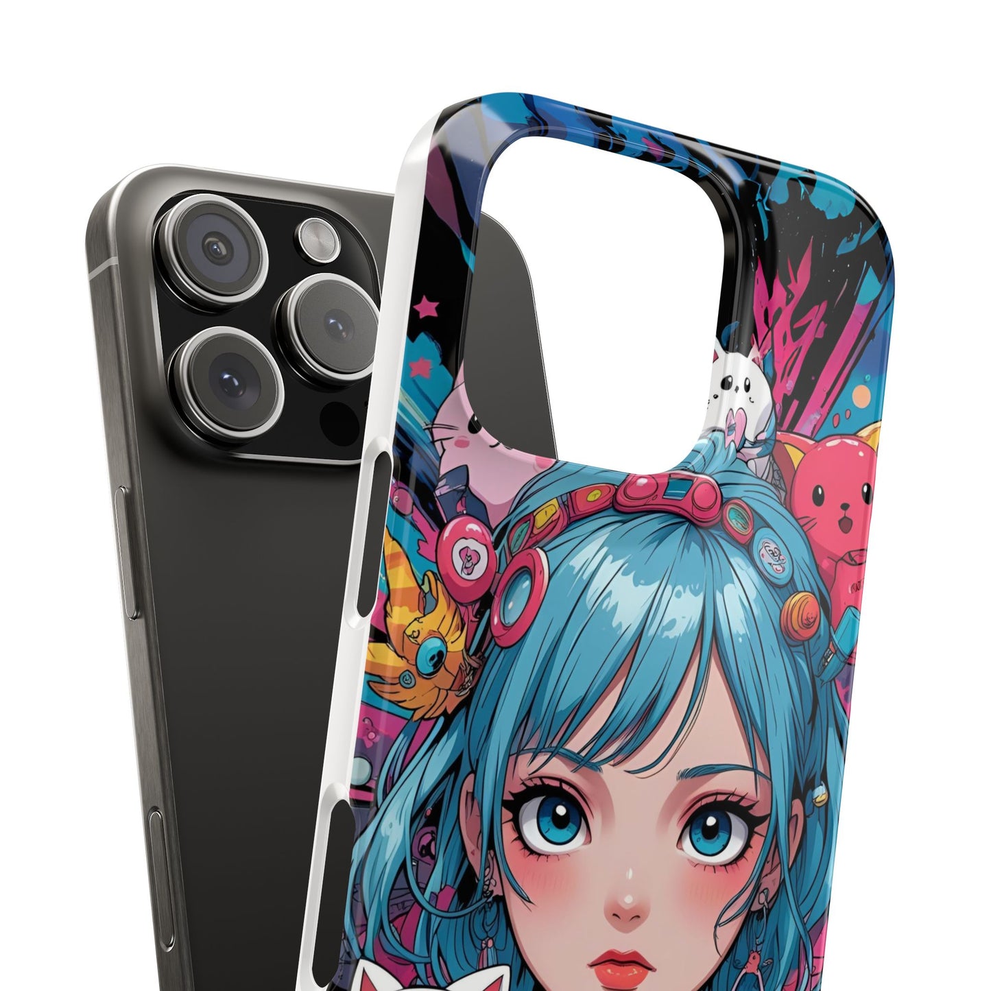 Y2K Anime Girl Slim Phone Case - Cute Maximalist Aesthetic, Kawaii Vaporwave Style, Pop Culture Lovers and Special Occasions