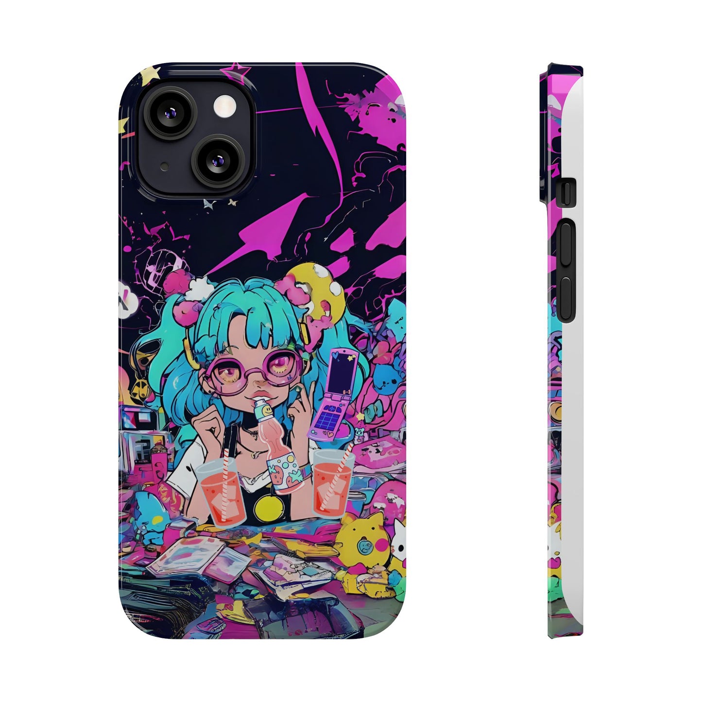 2K Anime Girl Slim Phone Case - Kawaii Vaporwave Style, Cute Maximalist Aesthetic, Cute Phone Covers, Unique Gifts for Teens