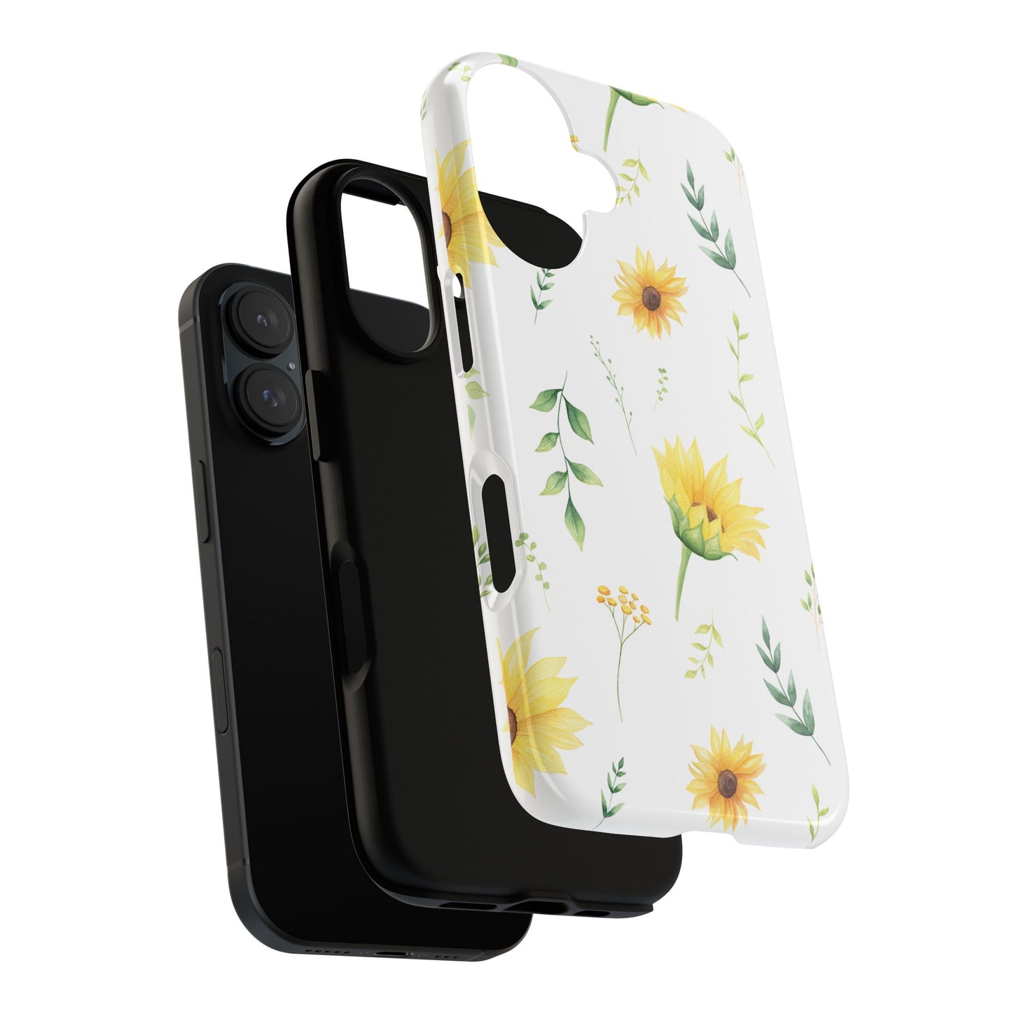 Sunflower Floral Tough Phone Case - Watercolor Botanical Print, Bright Nature Aesthetic, Compatible with iPhone, Galaxy, and Google Phones