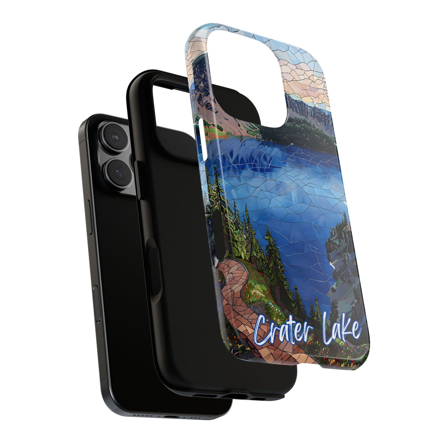 Crater Lake  National Park Oregon  Phone Case, Mosaic Phone Case, Mountain Nature Art, National Park Gift, Scenic Forest Phone Cover