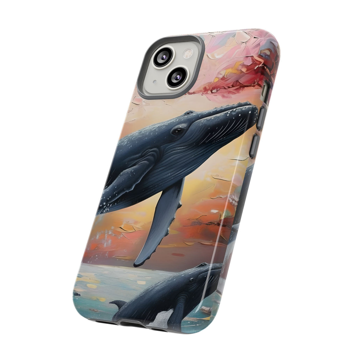 Whale Ocean Scenery Tough Phone Case, Oil Painting, Sunset Sea Life Compatible with iPhone 17, 16, 15, 14, 13, Galaxy, Google