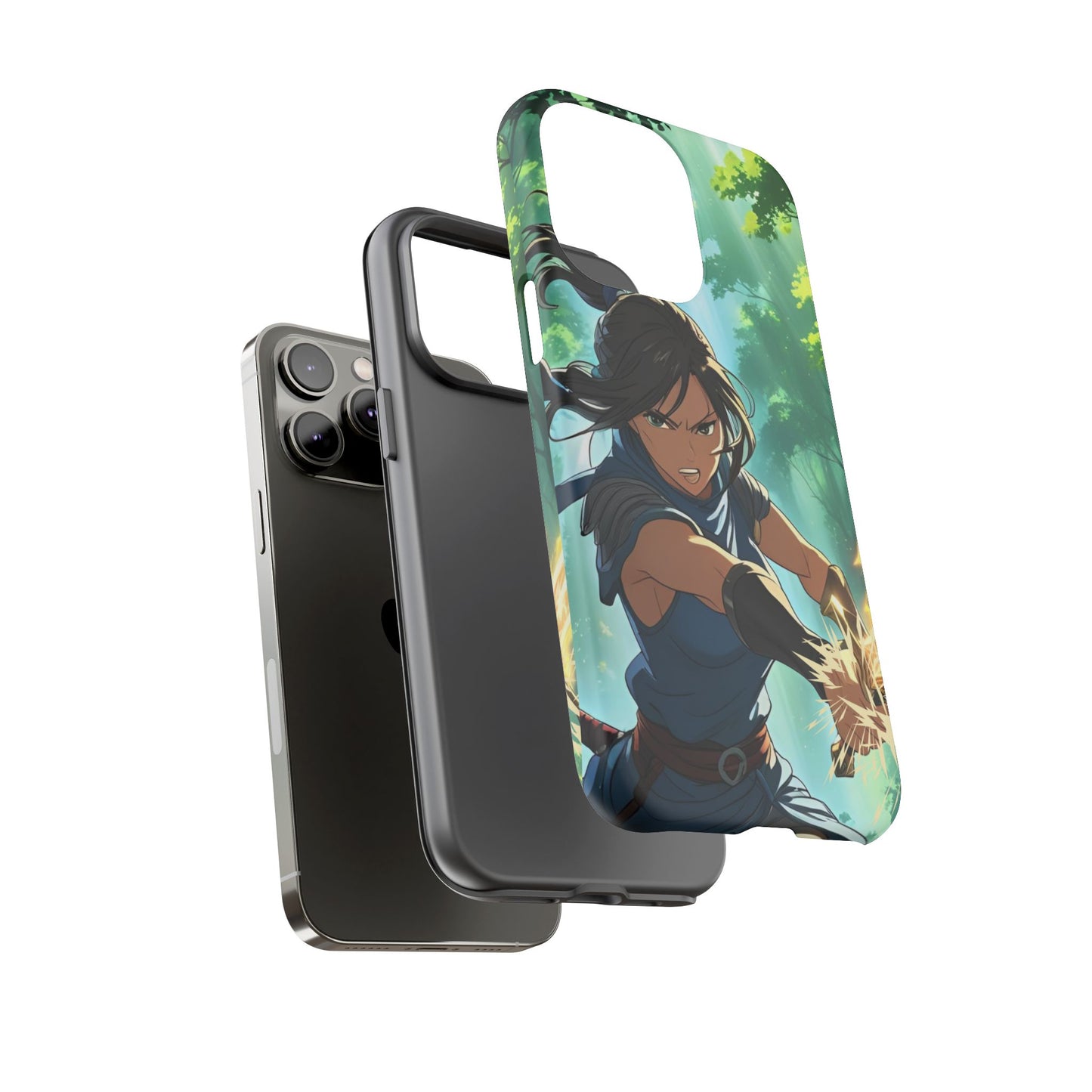 Anime Warrior Girl Tough Phone Case - Japanese Action Aesthetic, Fierce Heroine Design, Compatible with iPhone, Galaxy, and Google Phones
