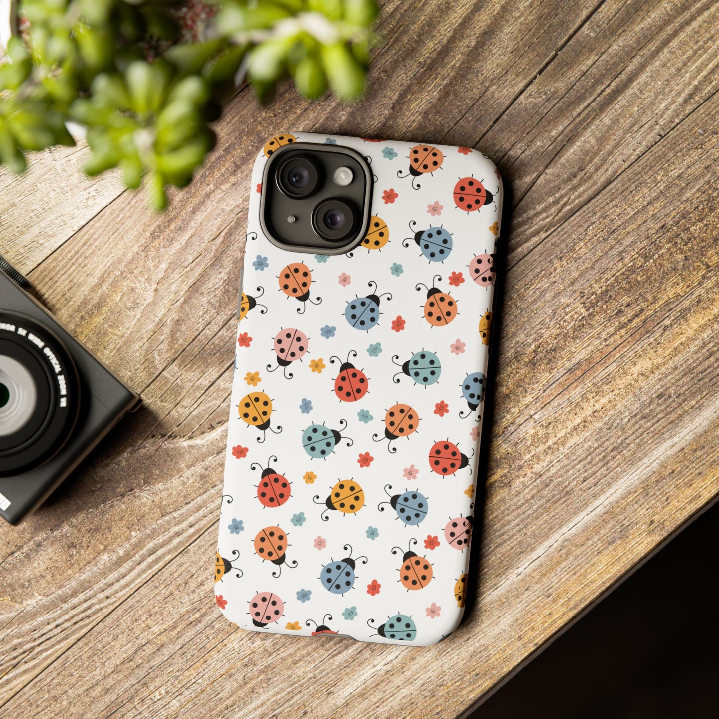 Ladybug Tough Phone Case - Cute Insect Aesthetic, Nature-Inspired Pattern Art, Compatible with iPhone, Galaxy, and Google Phones