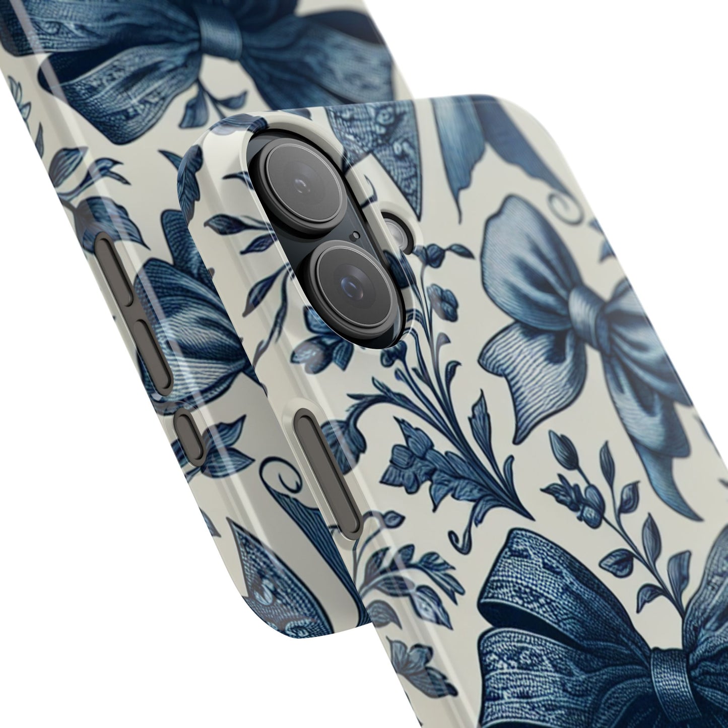 Elegant Floral Bow Slim Phone Case, Blue Flower Phone Cover, Gift for Her, Stylish Tech Accessory, Wedding Gift, Floral Design