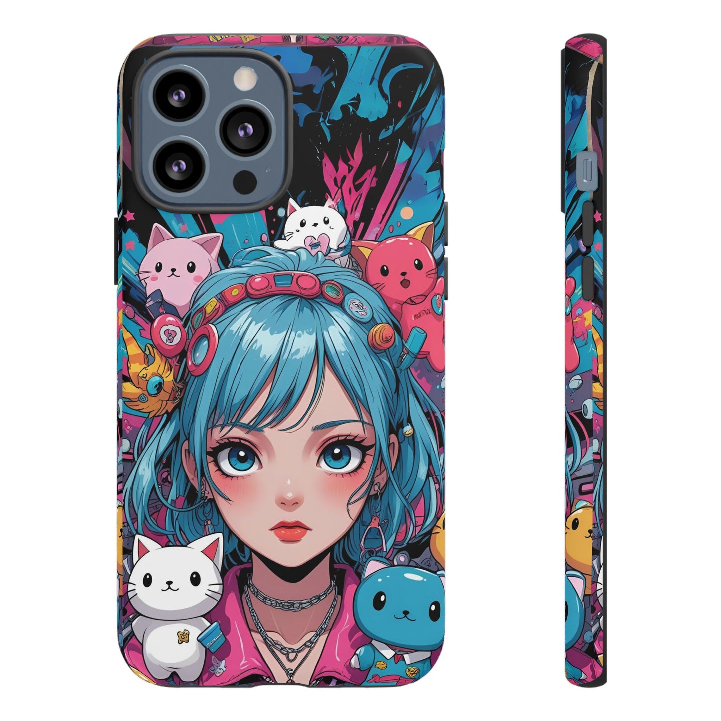 Y2K Anime Girl Tough Phone Case - Cute Maximalist Aesthetic, Kawaii Vaporwave Style, Compatible with iPhone, Galaxy, and Google Phones