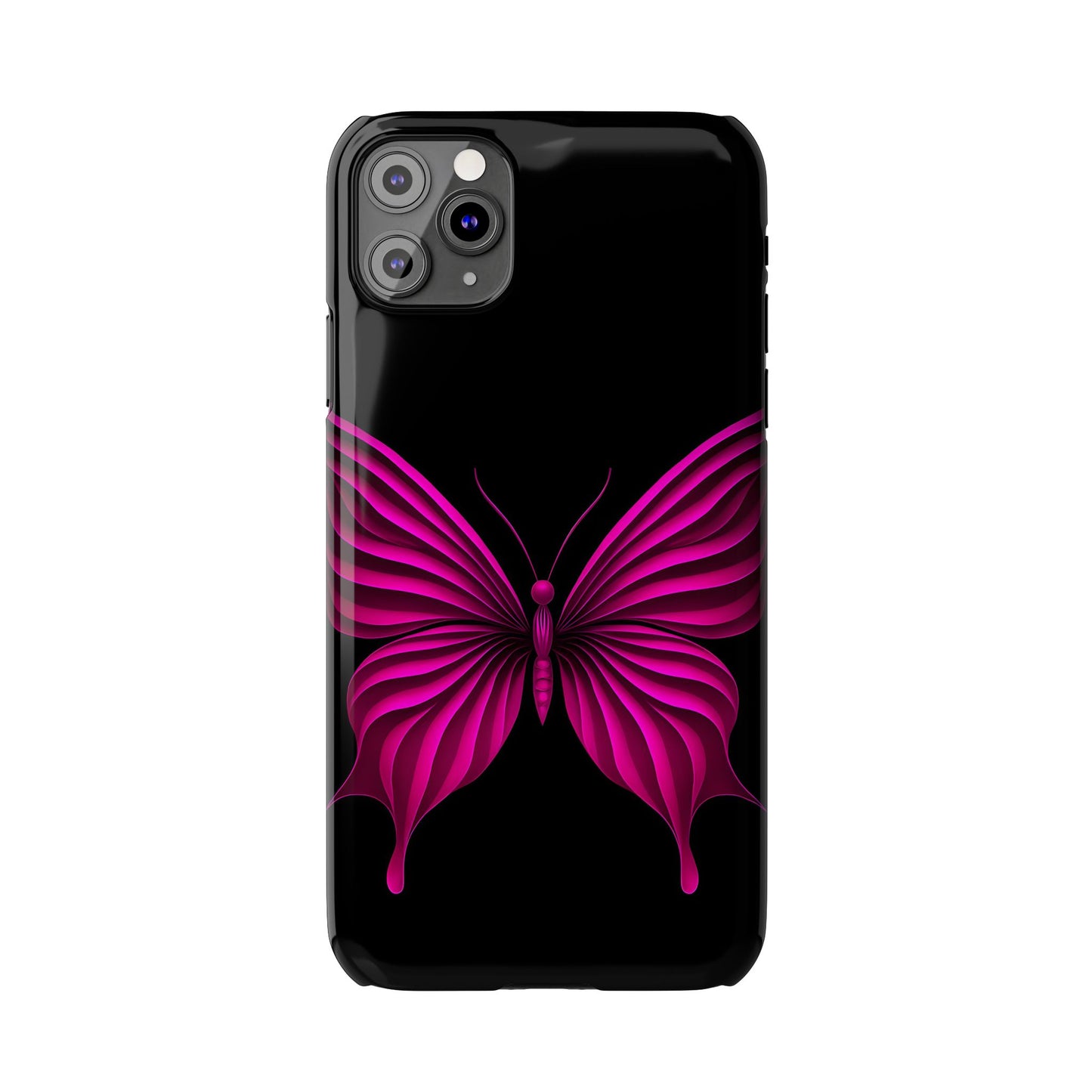 Pink Butterfly Phone Case, Elegant Insect Art, Black Aesthetic Slim Phone Case Compatible with iPhone, Galaxy, Google