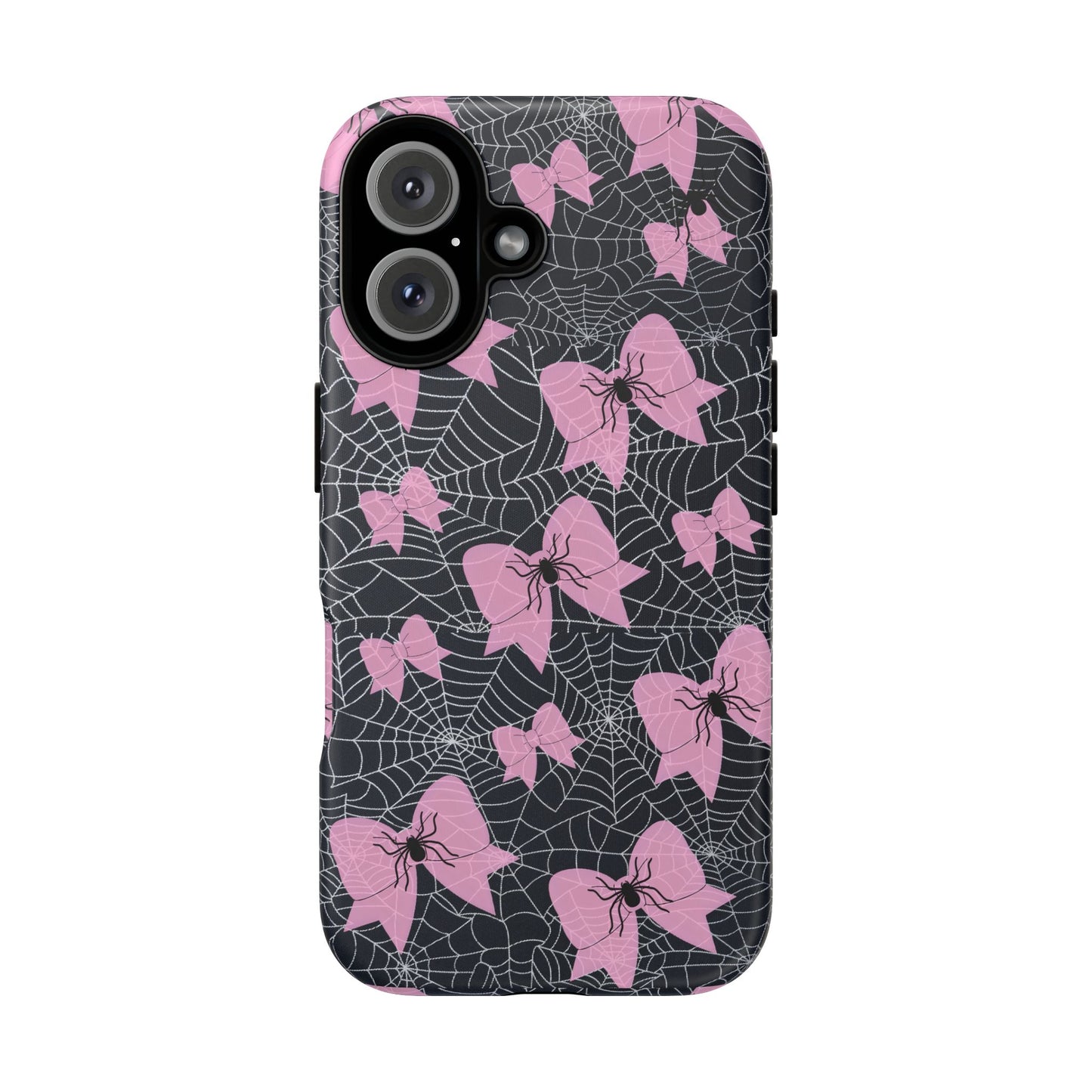 Pink Spider Bow Phone Case, Goth Coquette Spiderweb Phone Cover Creepy Cute Halloween Aesthetic Case Spooky Glam Girl Accessory for Alt Fans