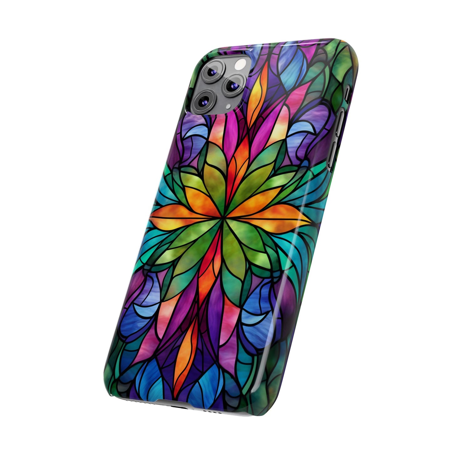 Vibrant Floral Slim Phone Cases, Colorful Cell Phone Cover, Stained Glass Design, Unique Gift for Her, Artistic Accessories, Phone Case