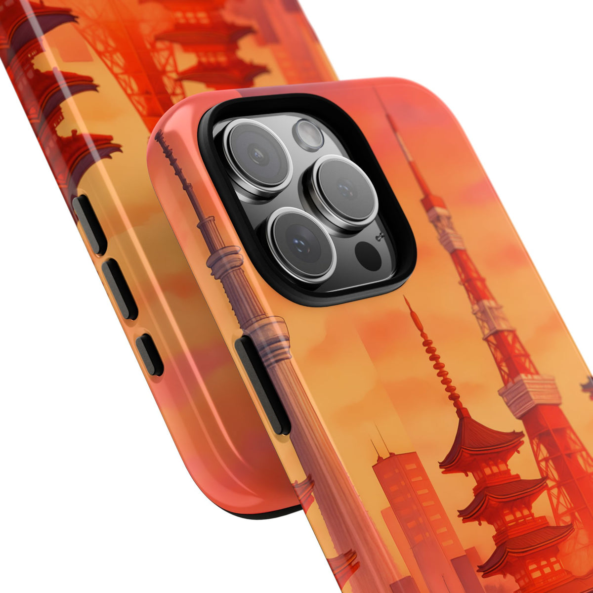 Cityscape Tough Phone Case, Tokyo Skyline Phone Cover, Watercolor Design Compatible with iPhone, Galaxy & Google