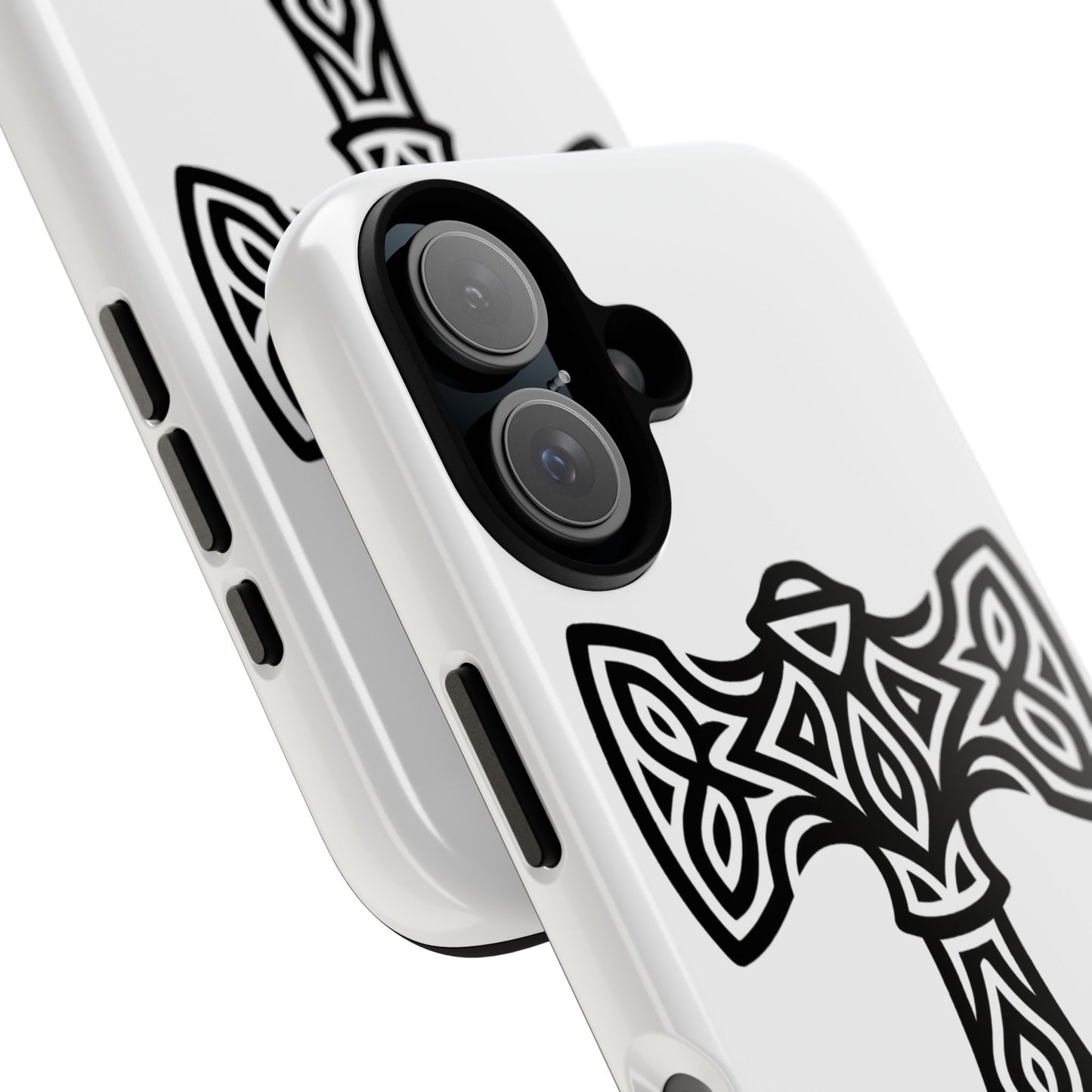 Tough Case Celtic Cross Black and White Design Phone Cover Compatible with iPhone 17, 16, 15, 14, 13, Galaxy, Google Irish Heritage Pattern