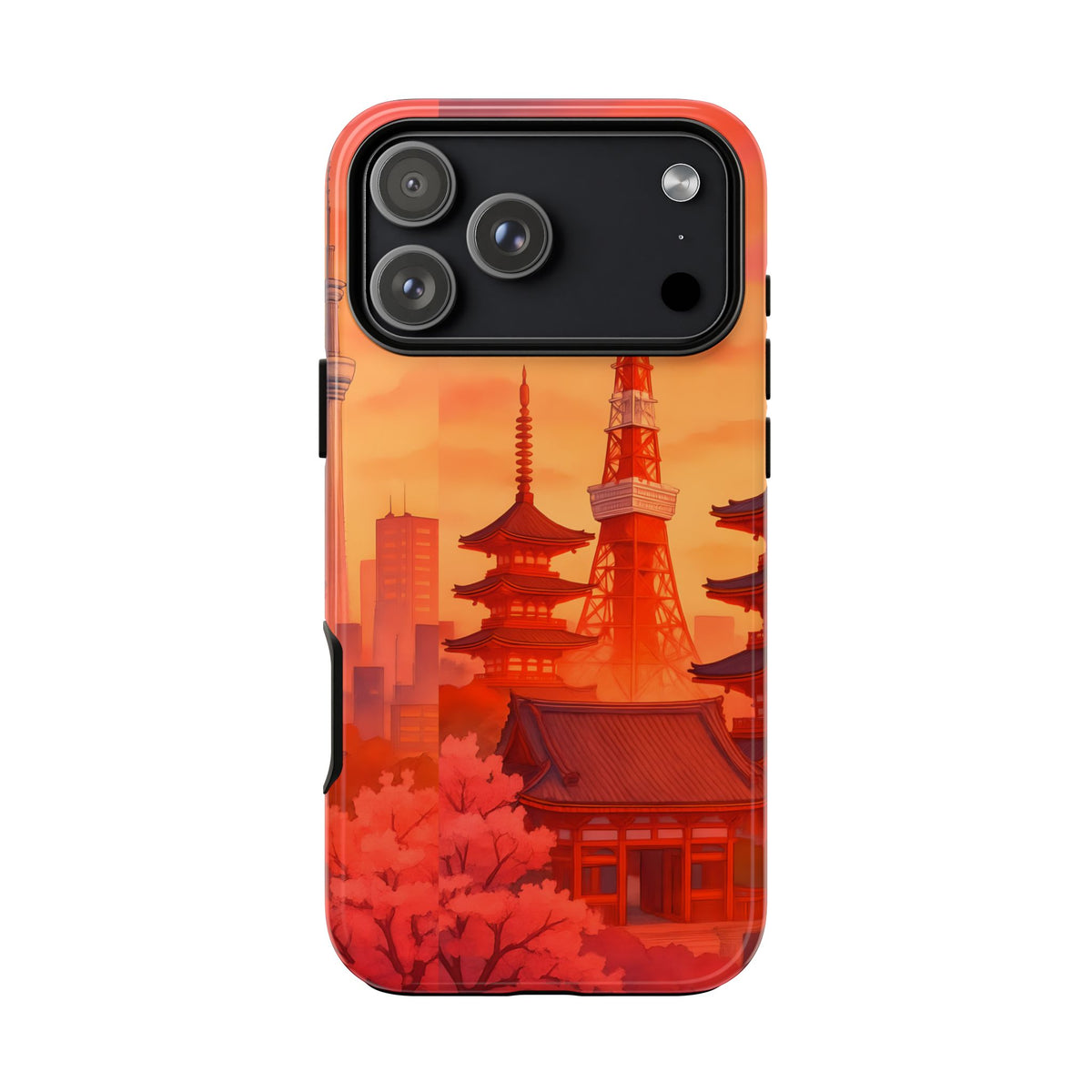 Cityscape Tough Phone Case, Tokyo Skyline Phone Cover, Watercolor Design Compatible with iPhone, Galaxy & Google