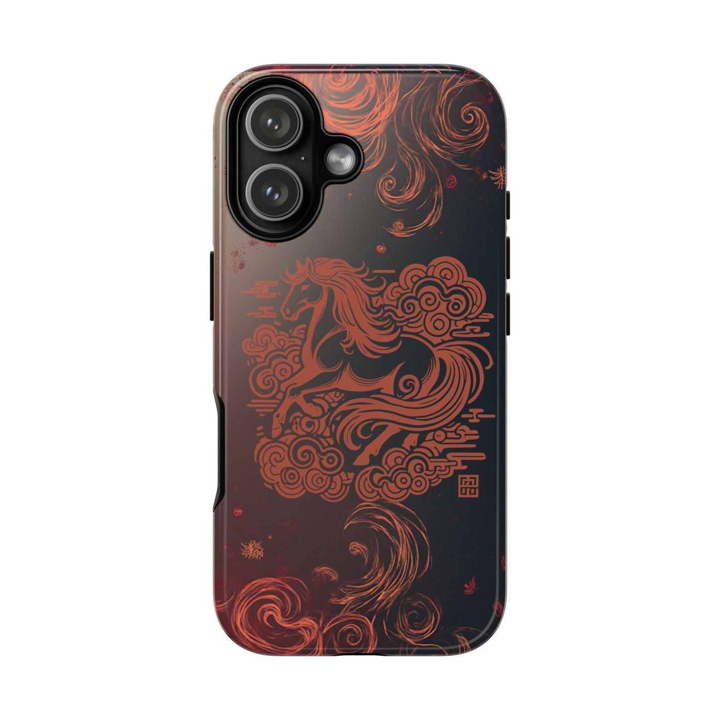 Year of the Horse Floral Art Tough Phone Case, Chinese Zodiac 2026 Design, compatible with iPhone 17 16 15 14 13 Galaxy Google