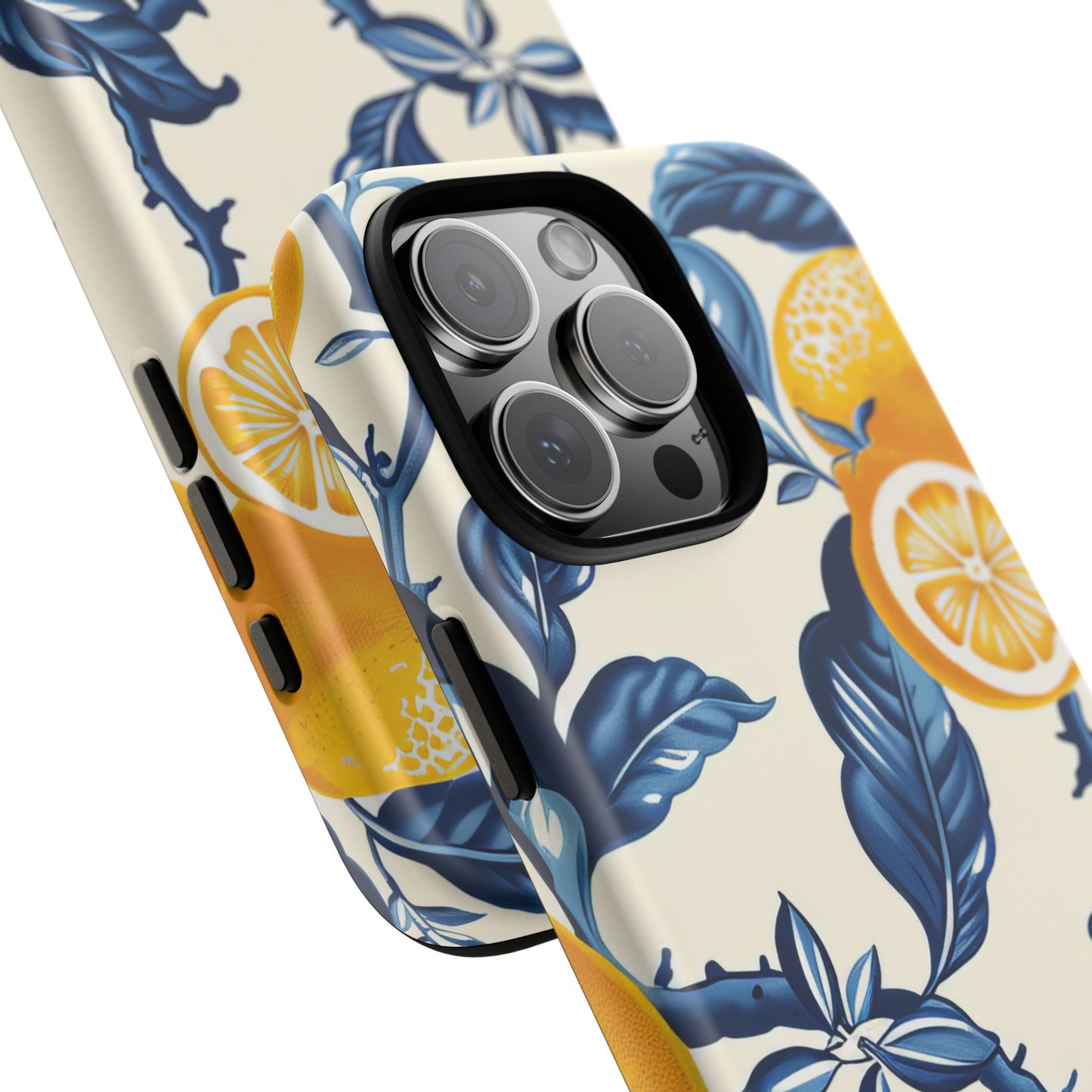 Chic Mediterranean Lemon Phone Case, Elegant Gift for Mom or Sister, Tough Case Compatible with iPhone 16 pro plus 15 14 13 12 11 10 9 8 X