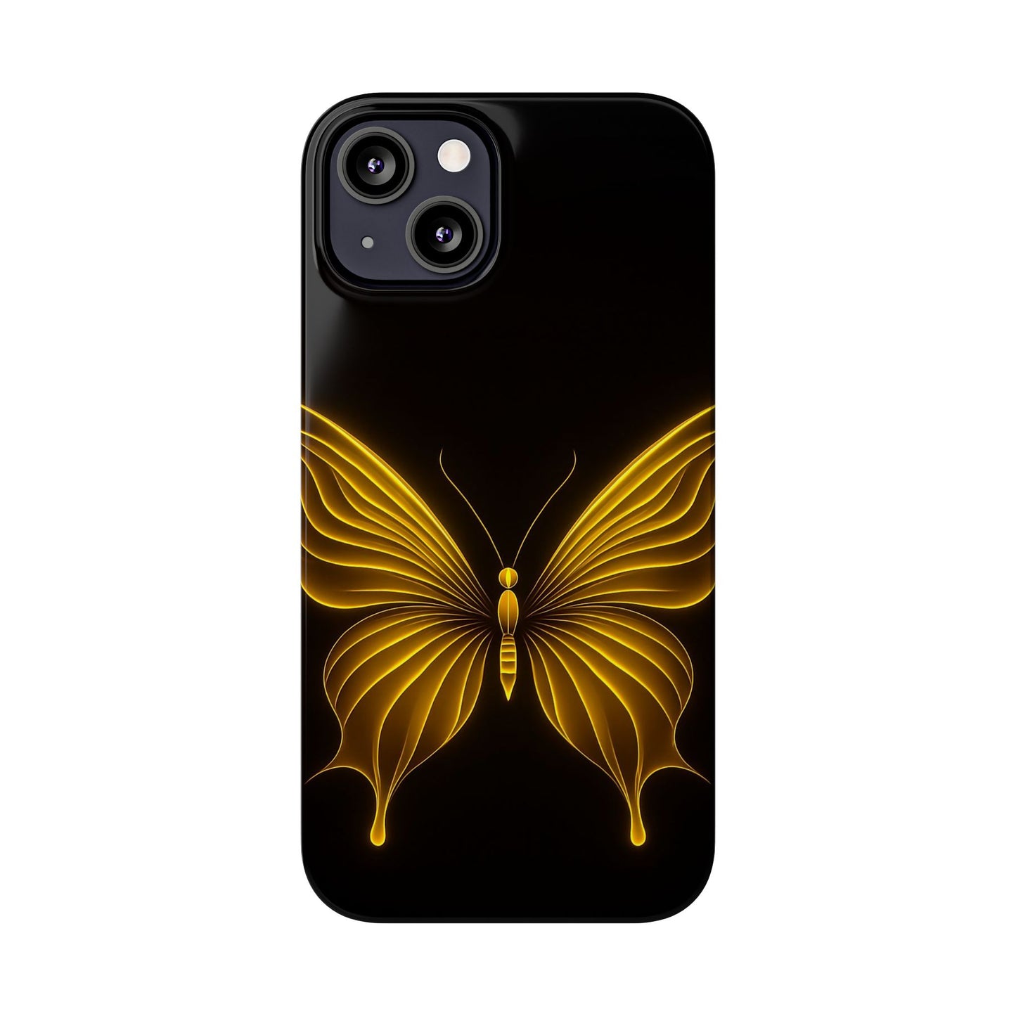 Golden Butterfly Phone Case, Elegant Insect Art, Black Aesthetic Slim Phone Case Compatible with iPhone, Galaxy, Google