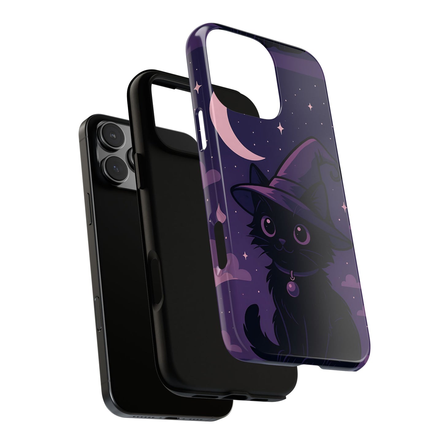 Witchy Black Cat Tough Phone Case - Pastel Goth Halloween Aesthetic, Magical Night Sky Design, Compatible with iPhone, Galaxy, and Google